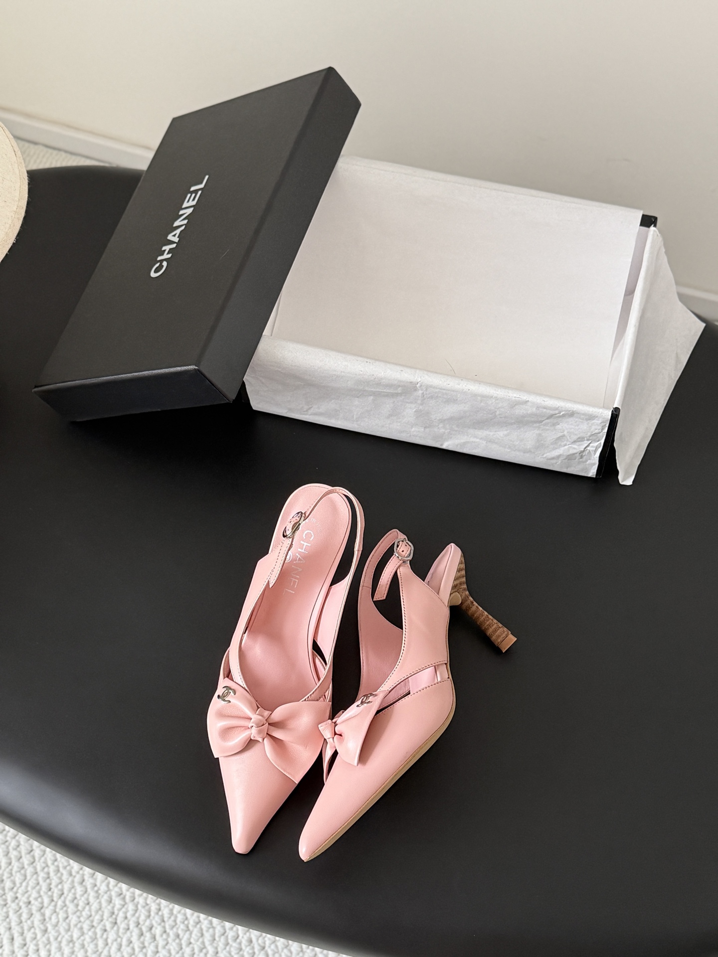 Chan 26ss bow slingback heel