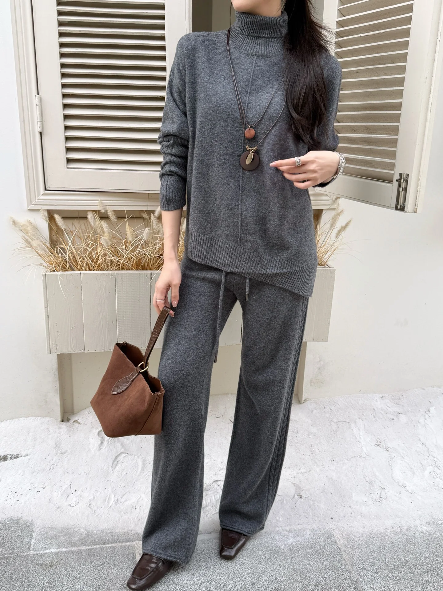 Max 25fw wool high neck+wide-leg pants outfit sets