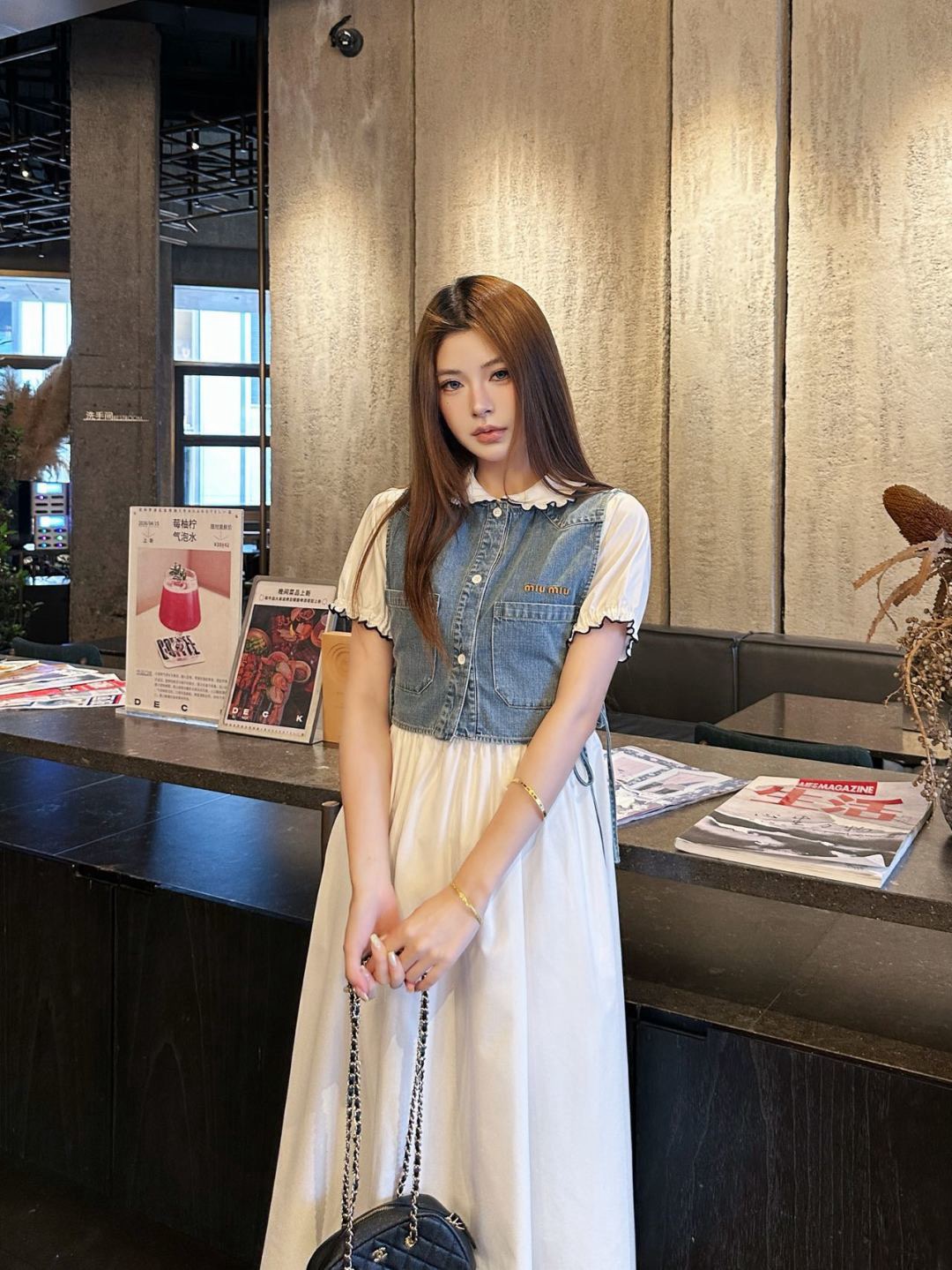 Miu 26ss 2pcs denim vest dress set
