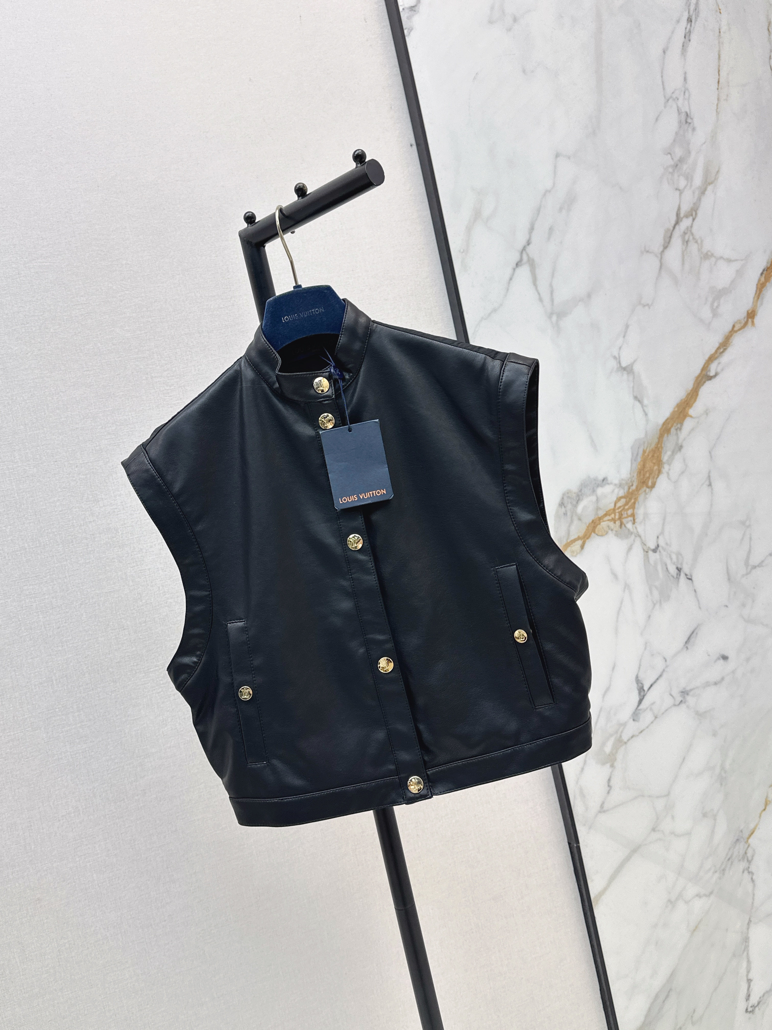Loui 26ss pu leather contract waistcoat
