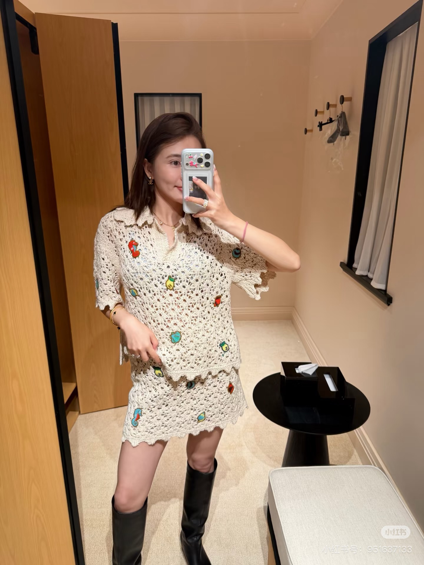 Chan 26SS Crochet Knit Mini Skirt