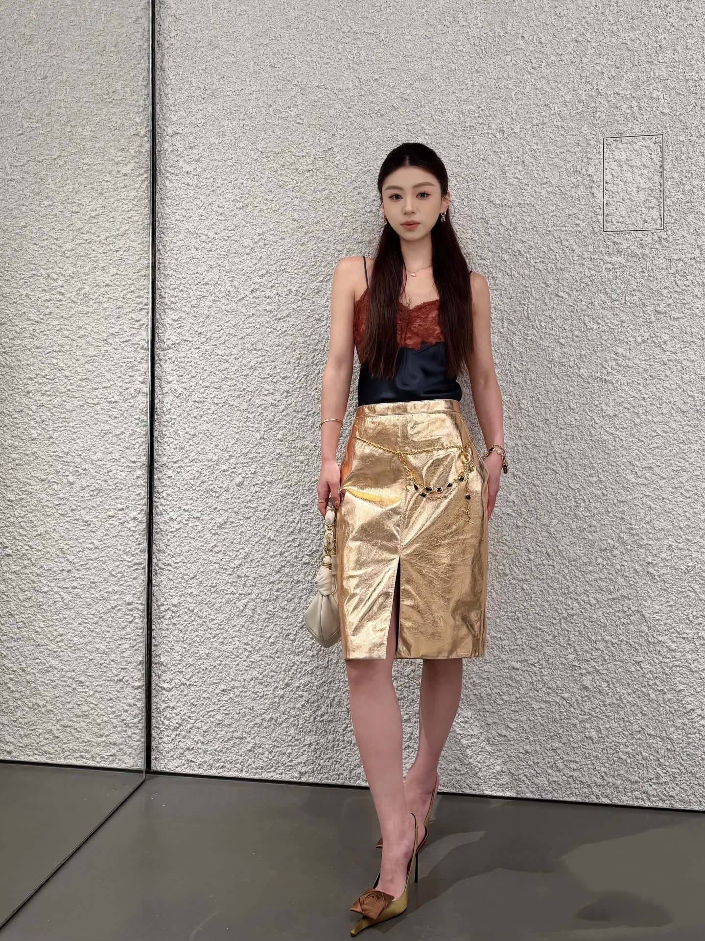 Sain 26ss metal leather skirt