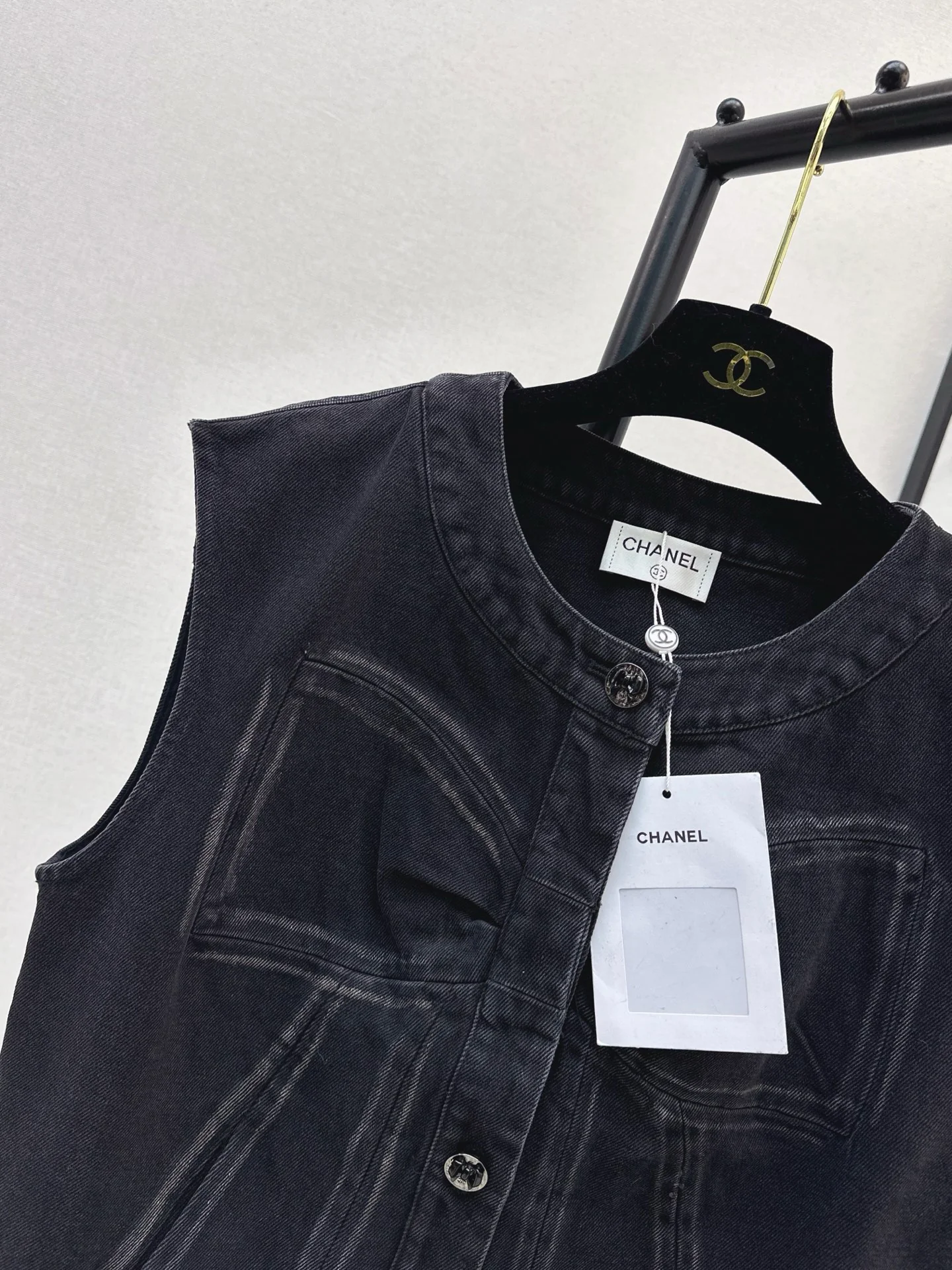 Chan 25fw bow print denim vest