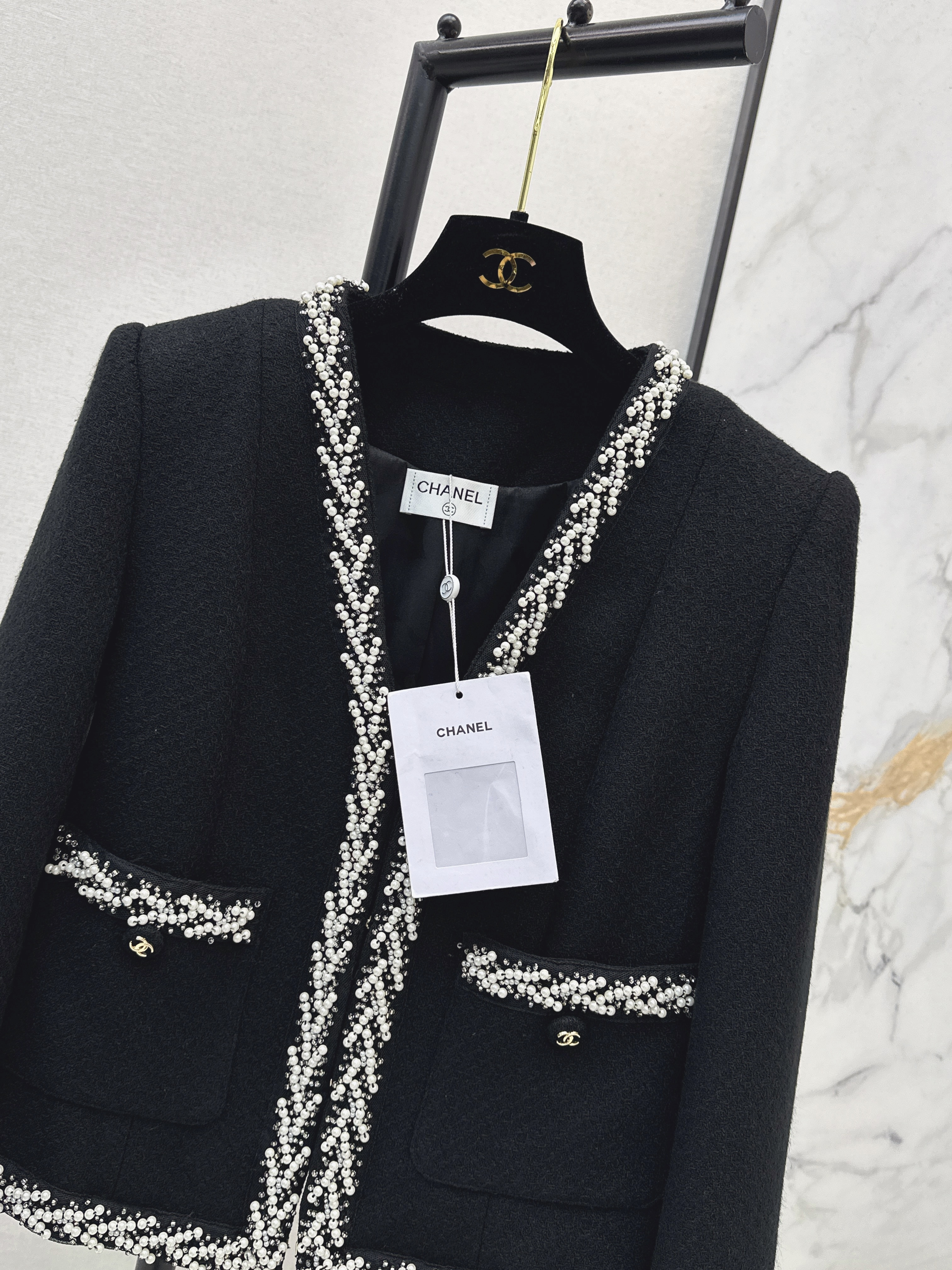 Chan 26ss beading woven jacket