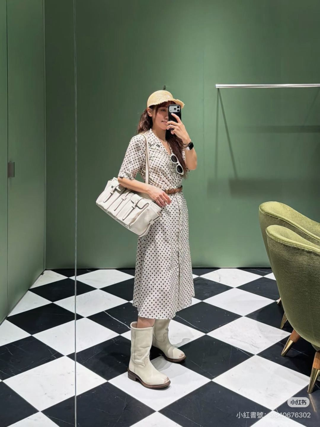 Pra 26ss Polka Dot Belted Shirt Dress