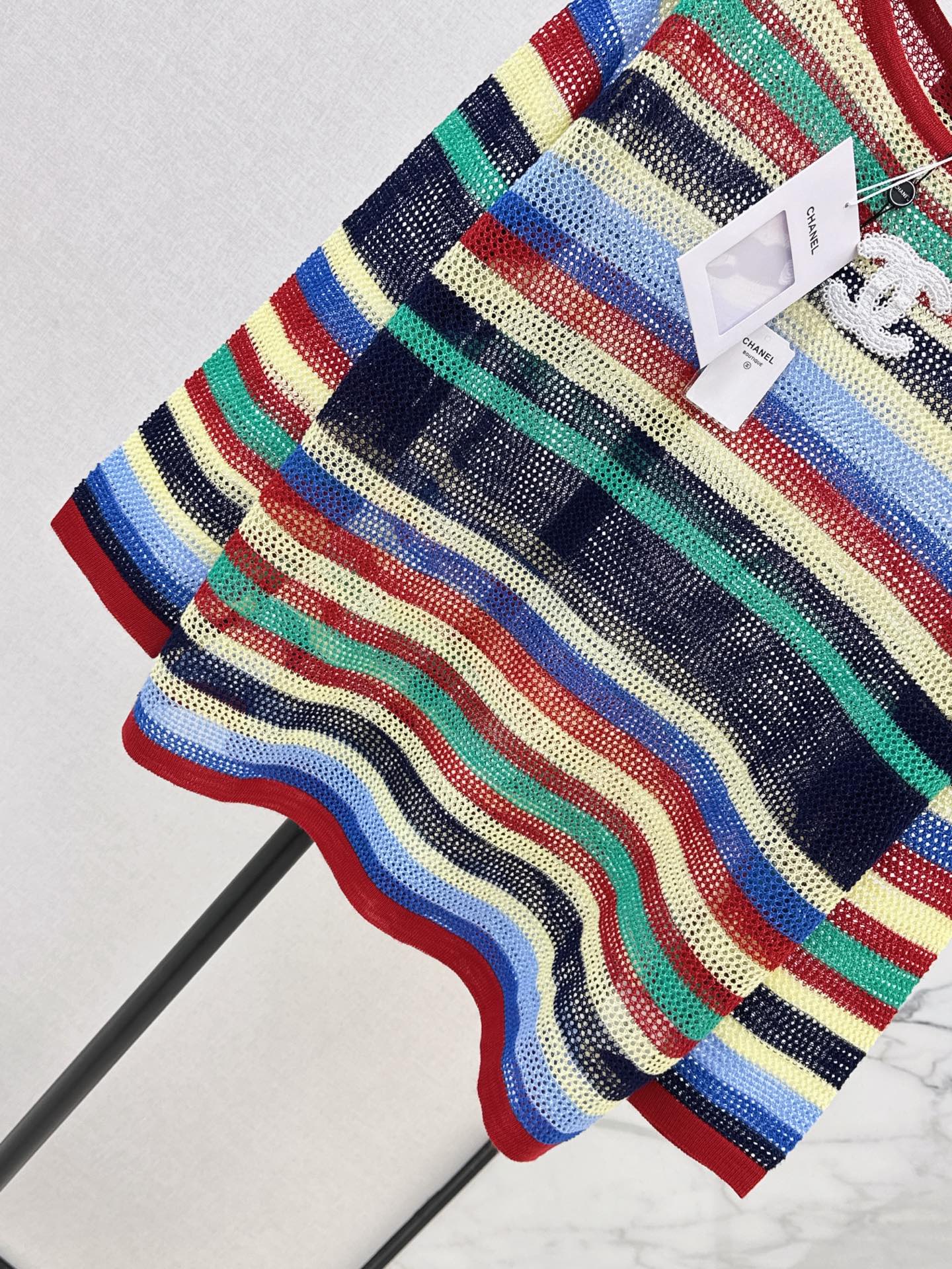 Chan 26ss stripe hollow knitwear