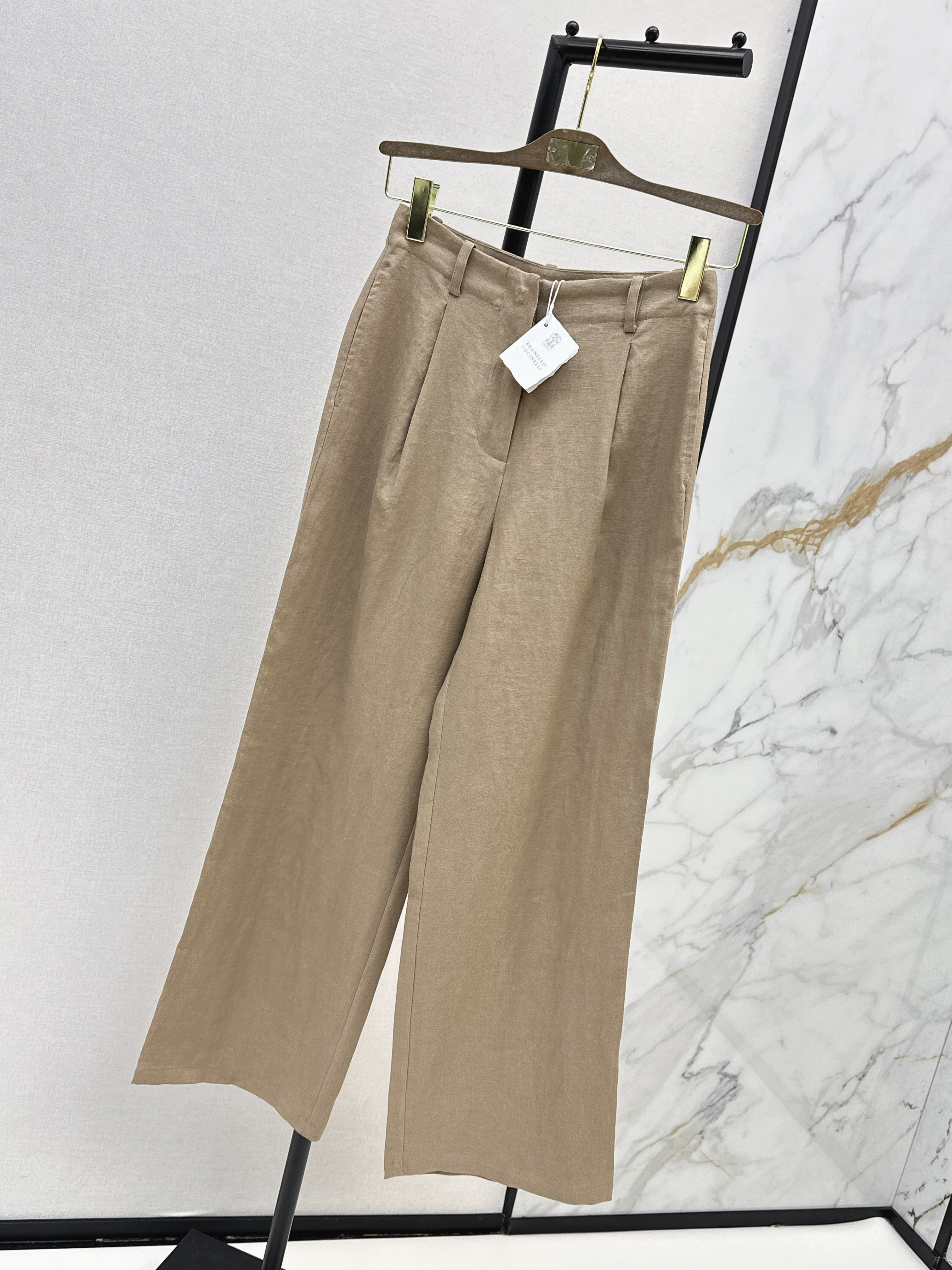 Brunello 26SS High-Waisted Pleated Wide-Leg Pants