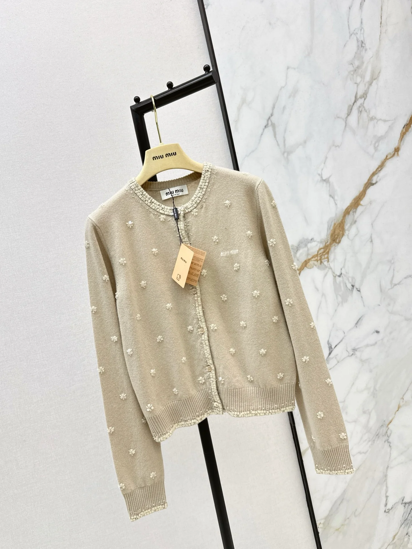 Miu 26ss beading flower cardigan