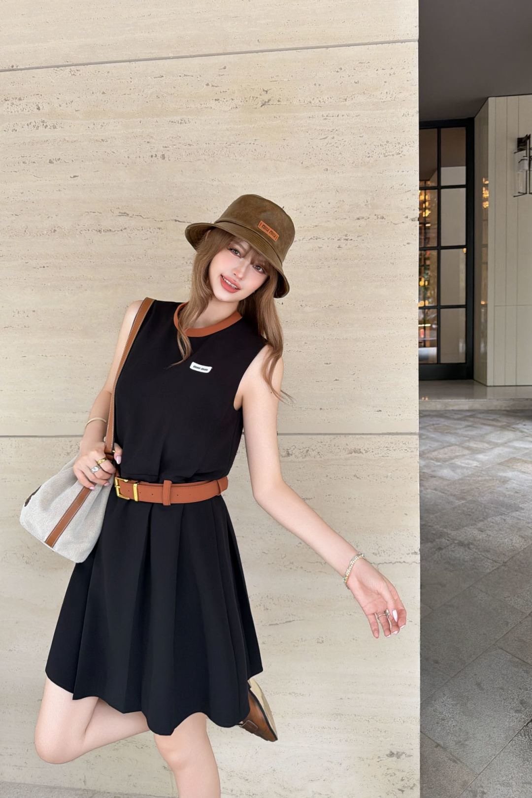 Miu 26ss sleeveless belted dress