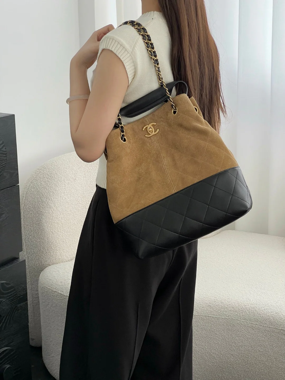 Chan 25A suede hobo bags