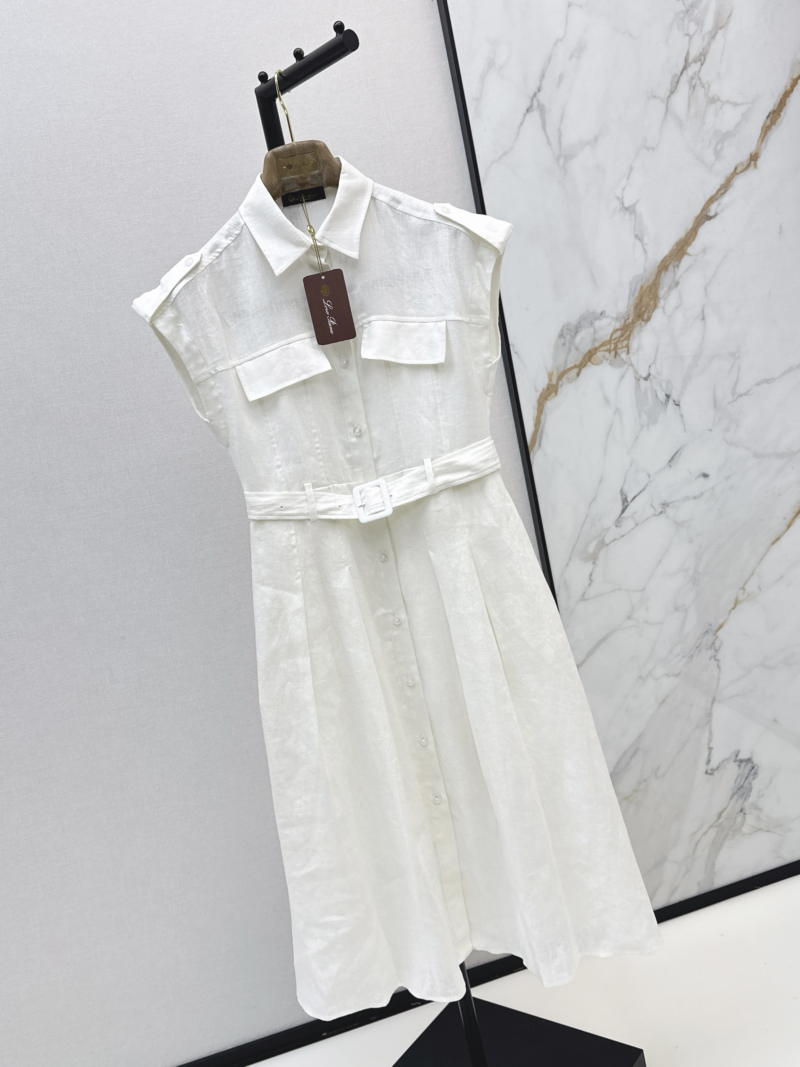 Khaki Sleeveless Belted Shirt Dress