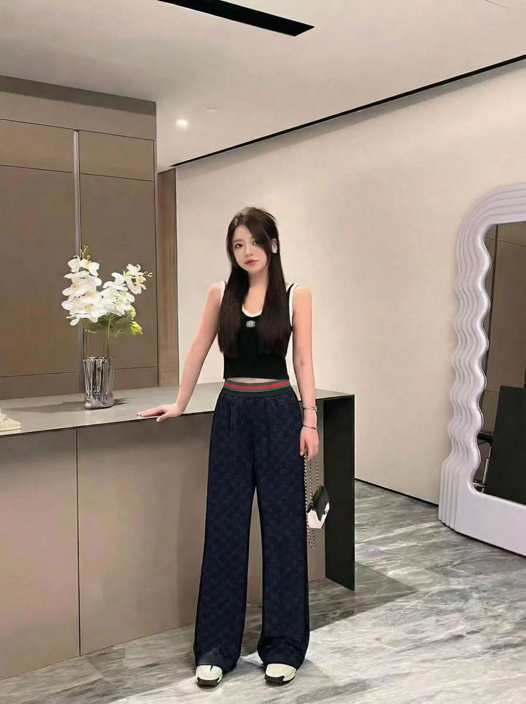 Gucc 26ss print wide-leg pants