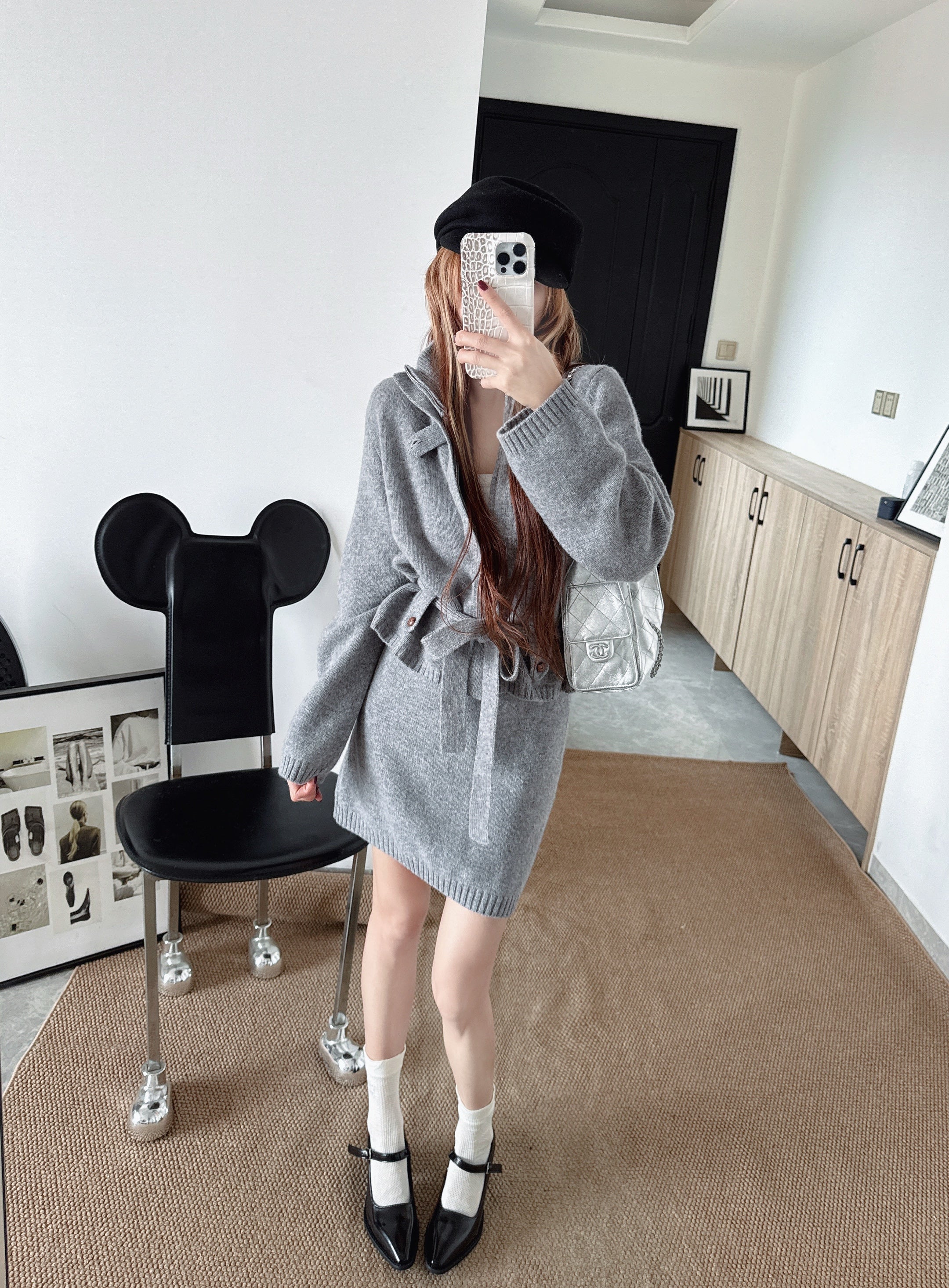 Loro 26ss outfit sets zip-up cardigan+skirts