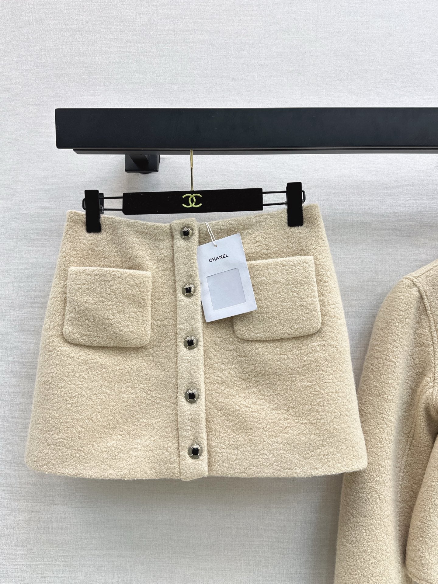 Chan 25fw 2pcs set woolen jacket mini skirt outfit set