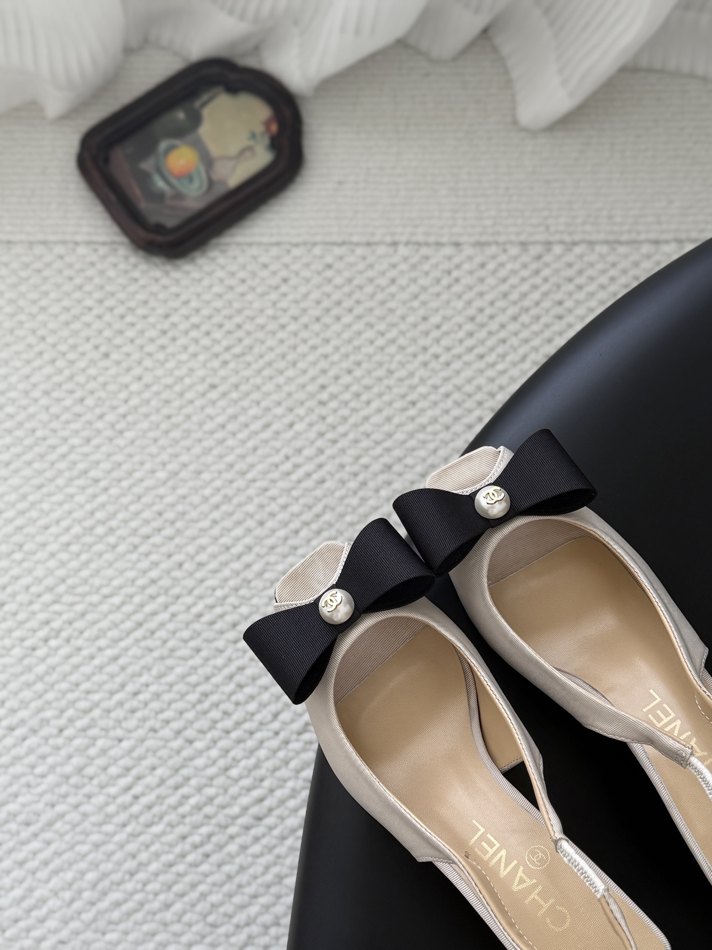 Chan 26K peep toe slingback heels