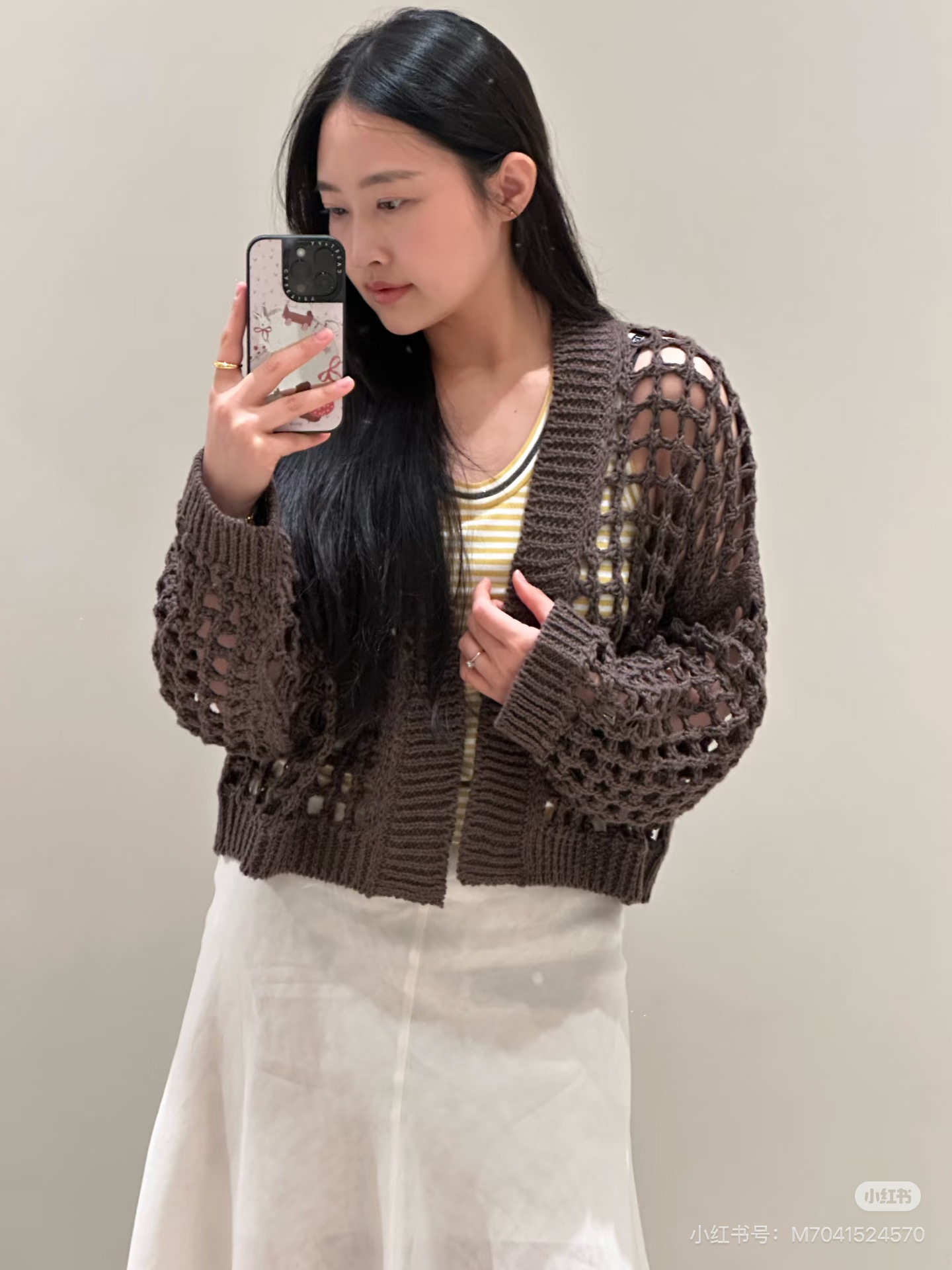 Brun 26ss hollow knit cardigan