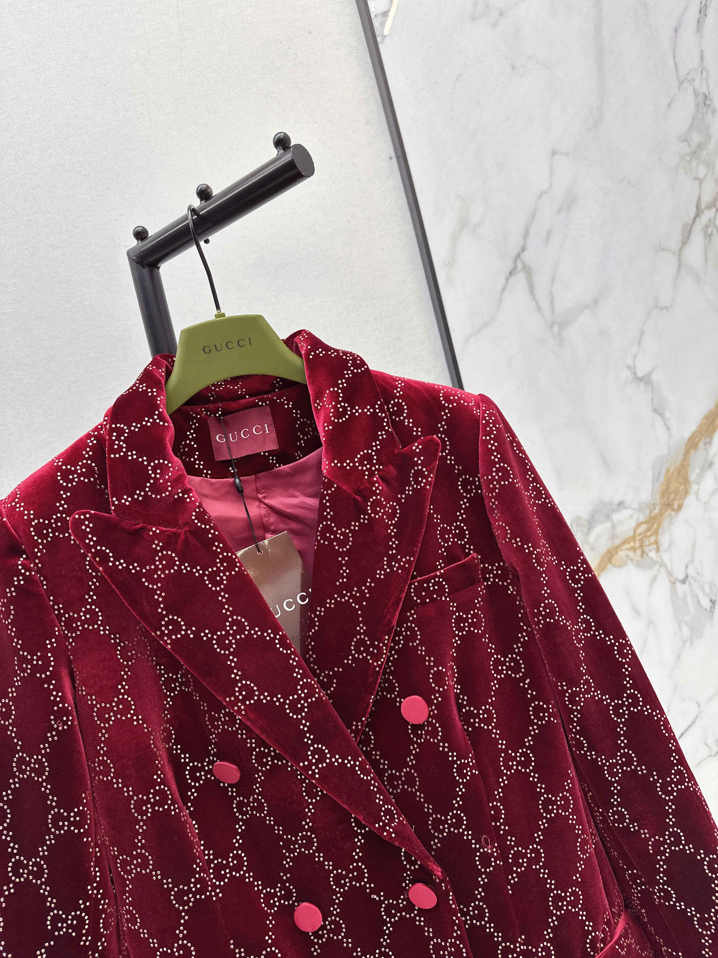 Gucc 26ss rhinestone velvet blazer