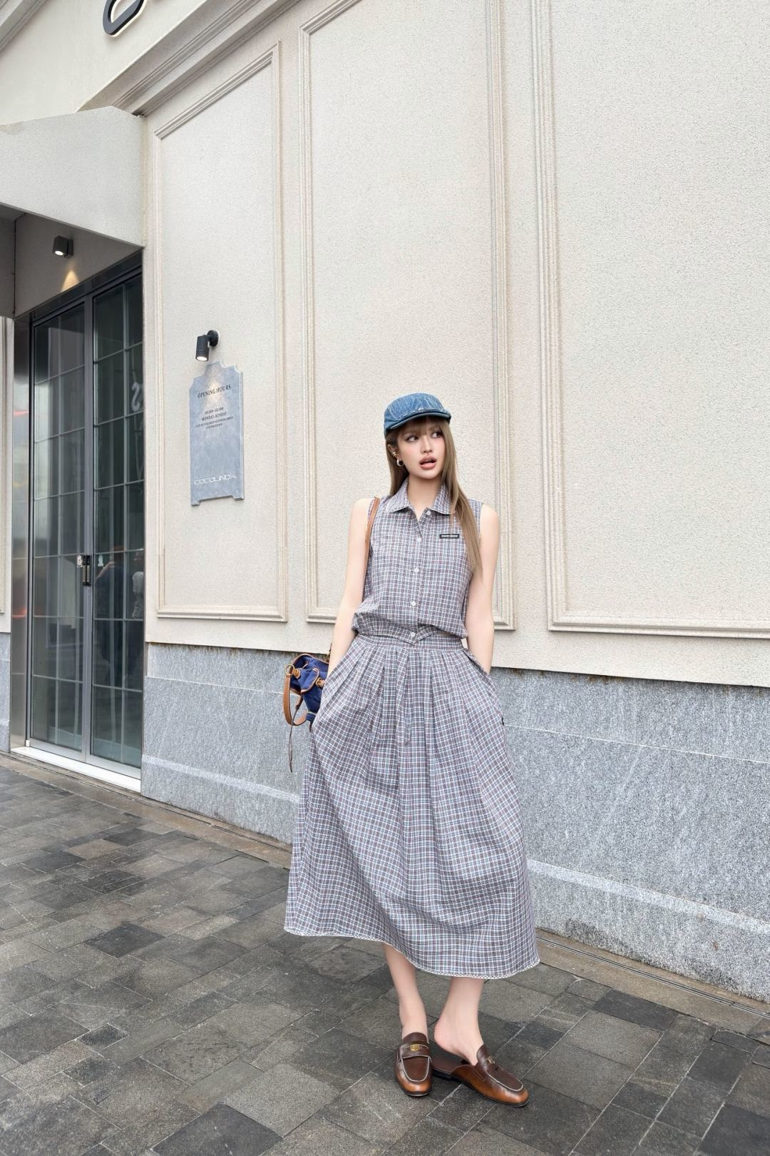 Miu 26ss check sleeveless shirt skirt set