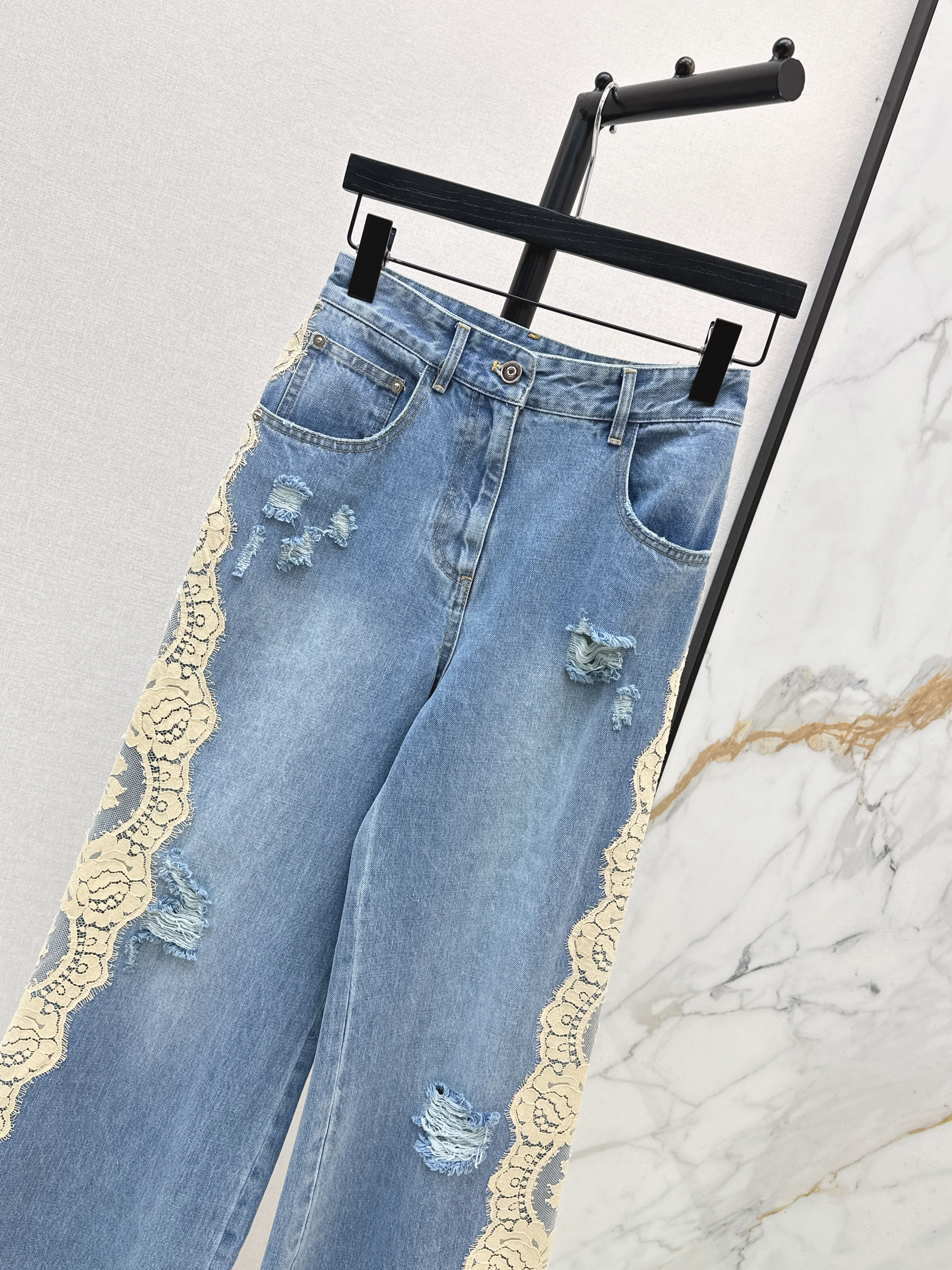 Dolc 26ss lace contract wide-leg pants