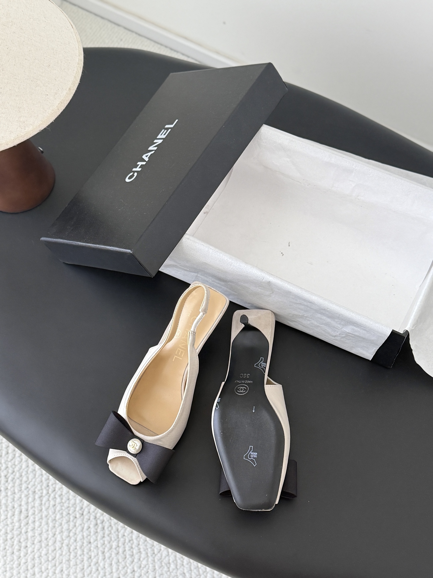 Chan 26K peep toe slingback heels