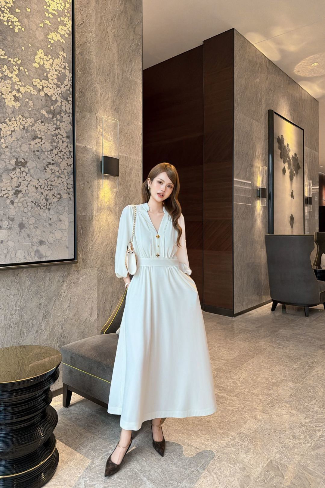 Loui 26ss empire-waist maxi dress
