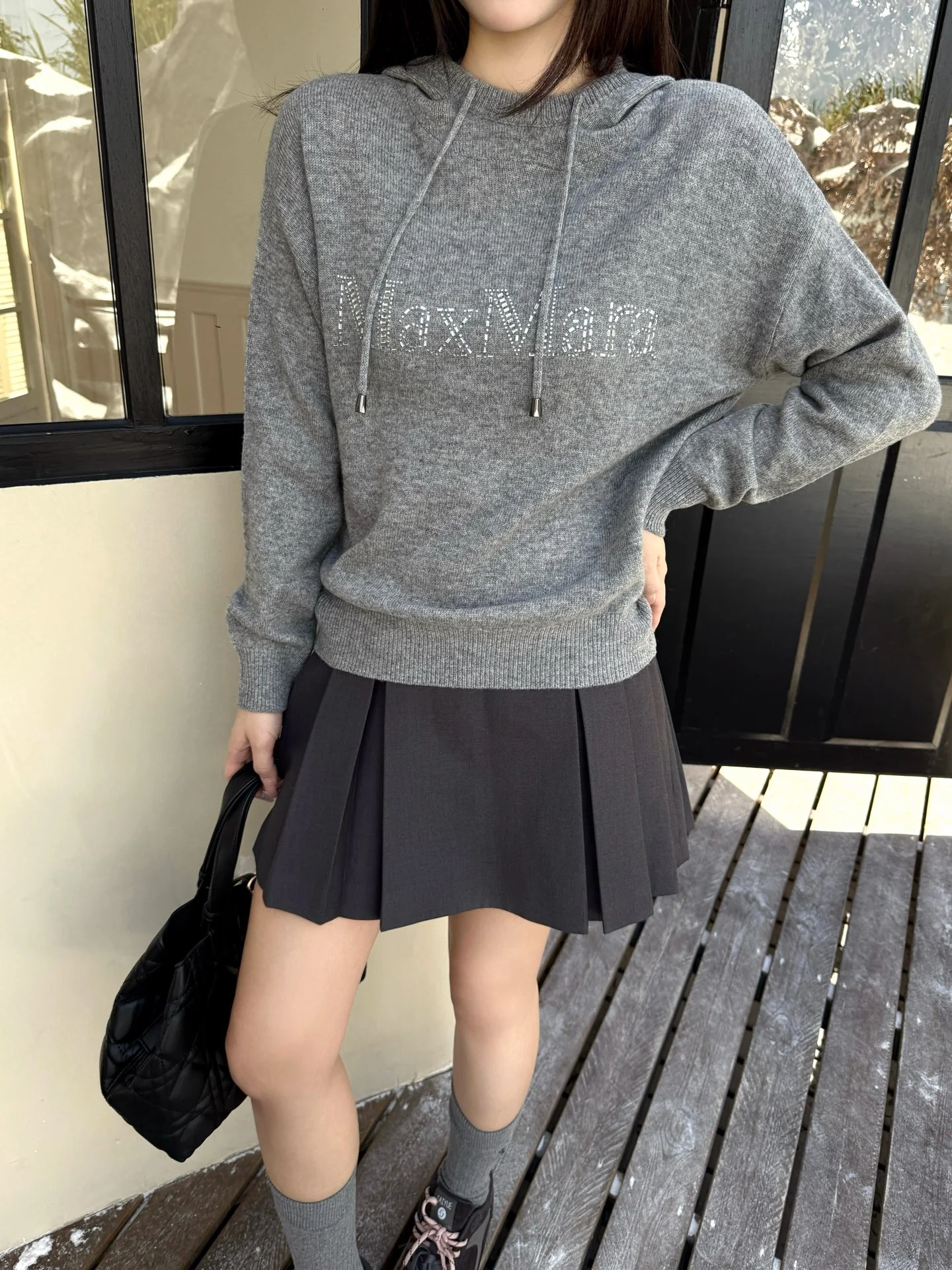 Max 26ss rhinestone hooded sweater