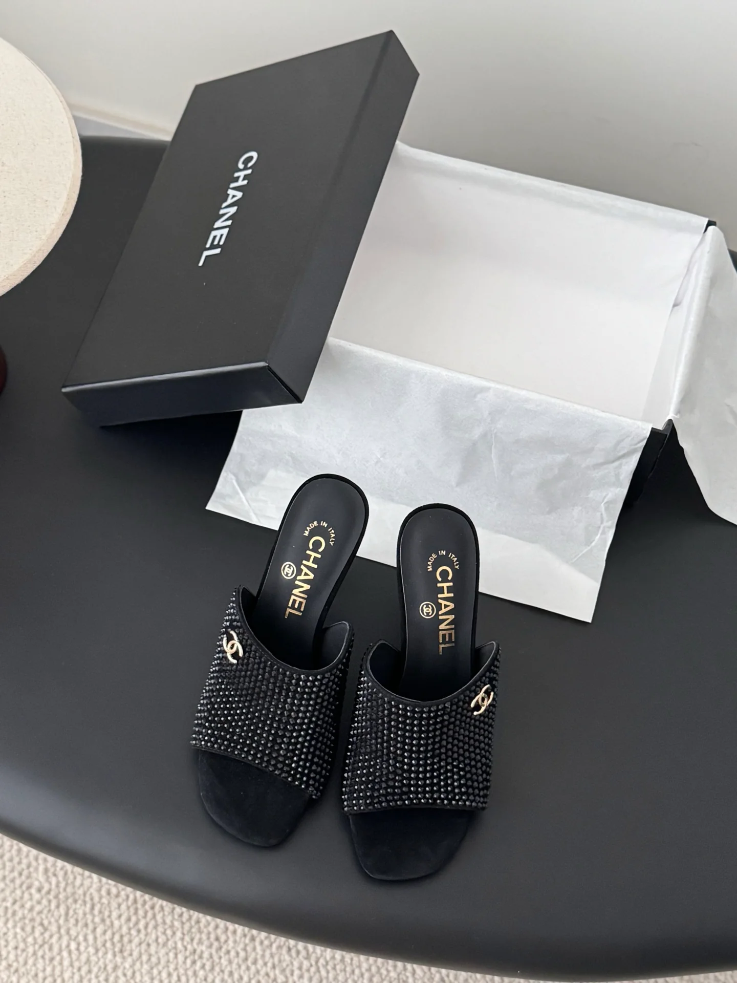 Chan 25fw high heeled slides sandals