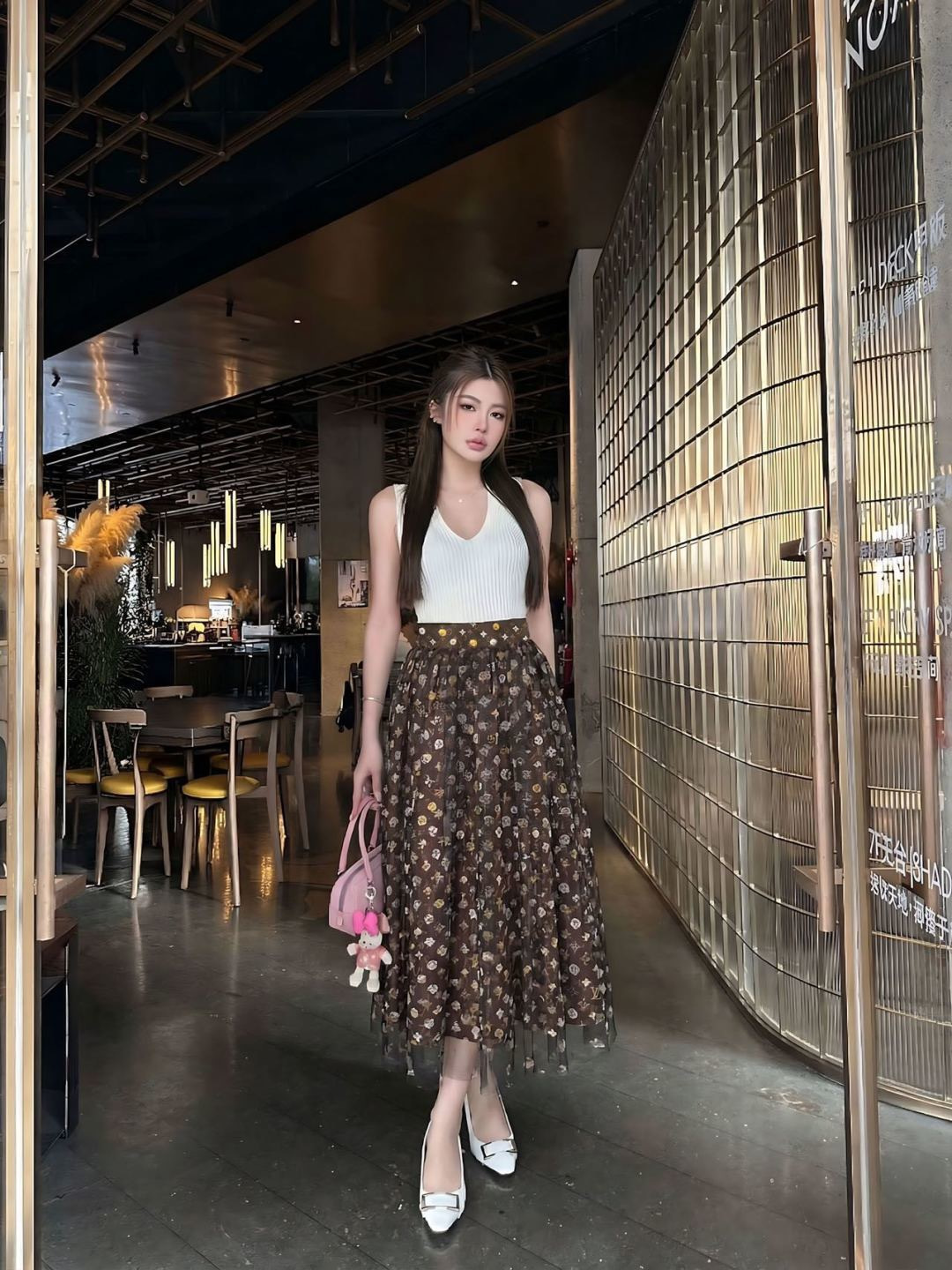 Loui 26ss print mesh skirt