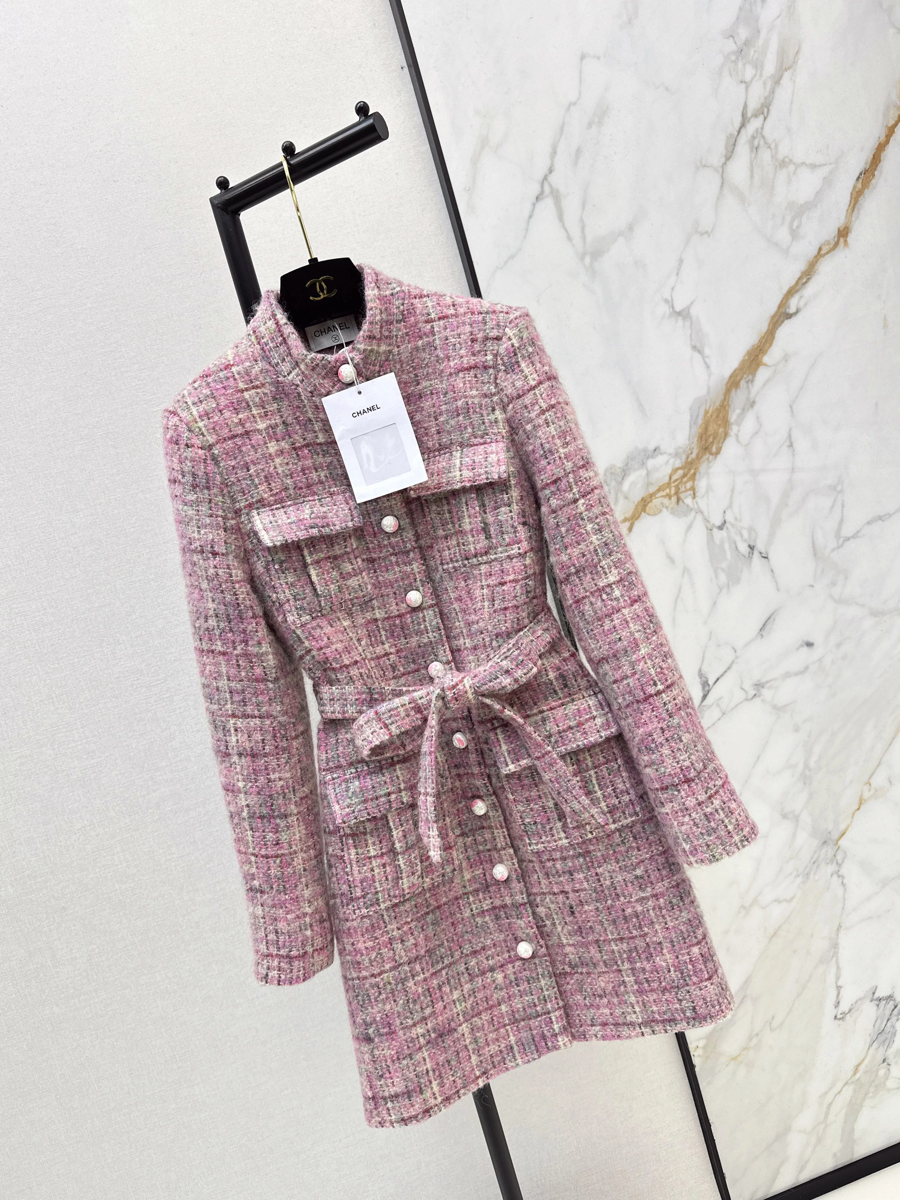 Chan 26ss check tweed coat dress