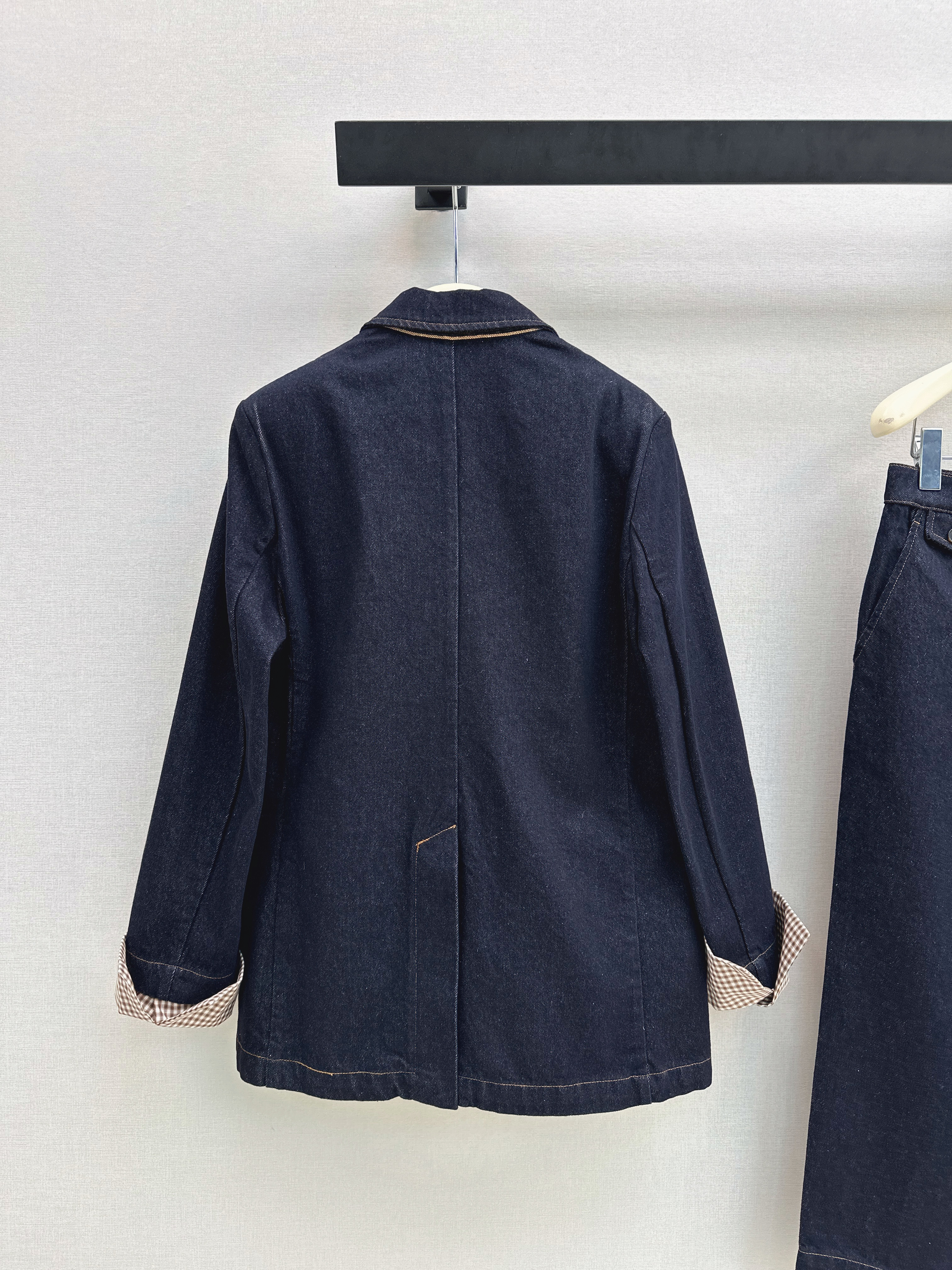 Brun 26ss check contract denim blazer