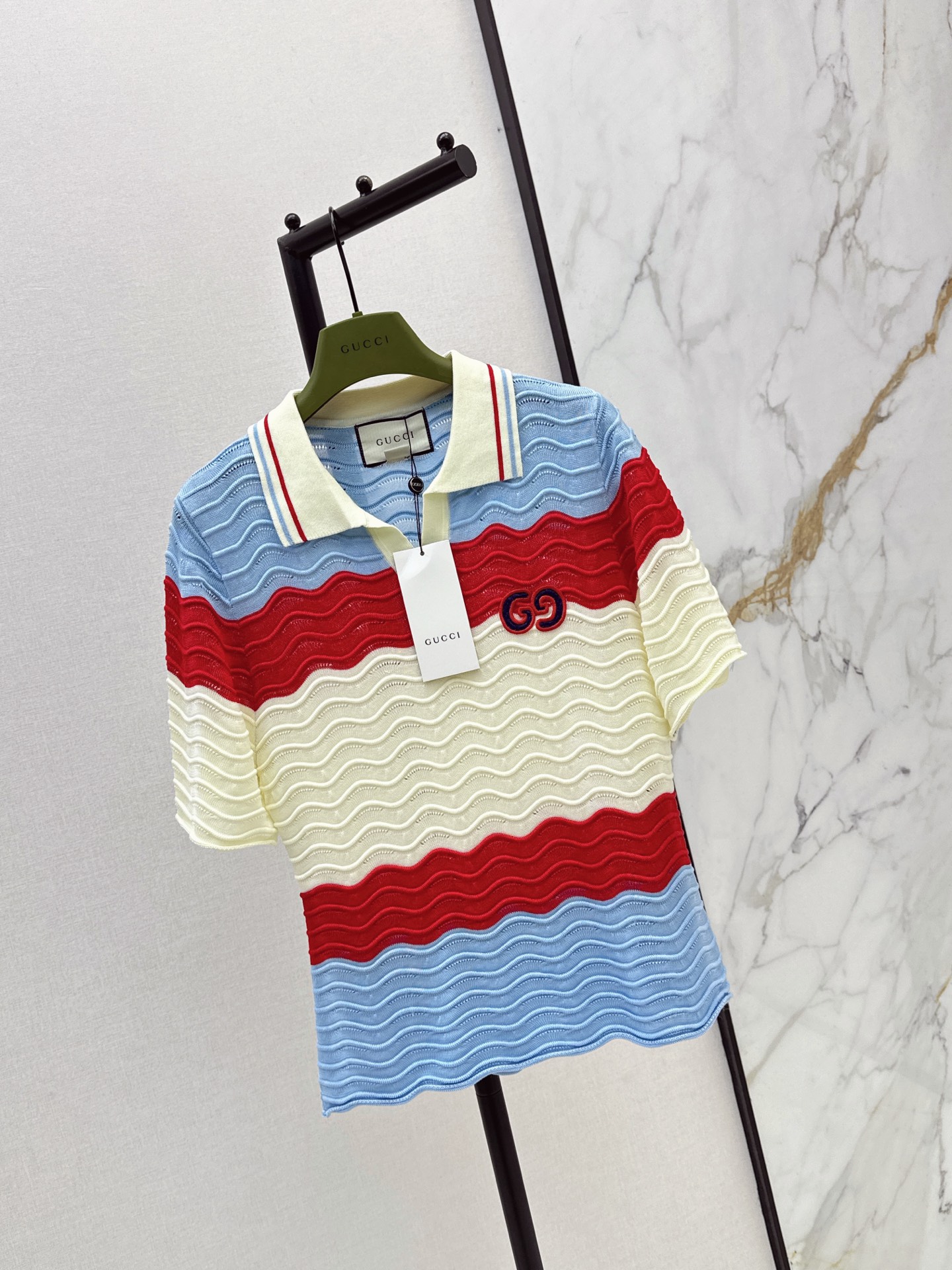 Guc 26ss stripe knit polo shirt