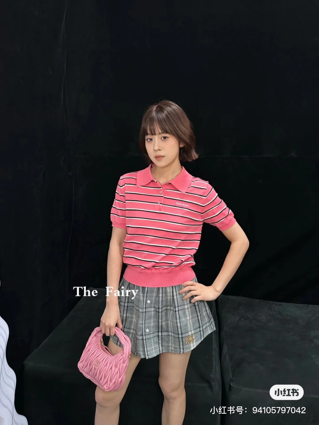 Miu 26ss stripe polo knit sweater