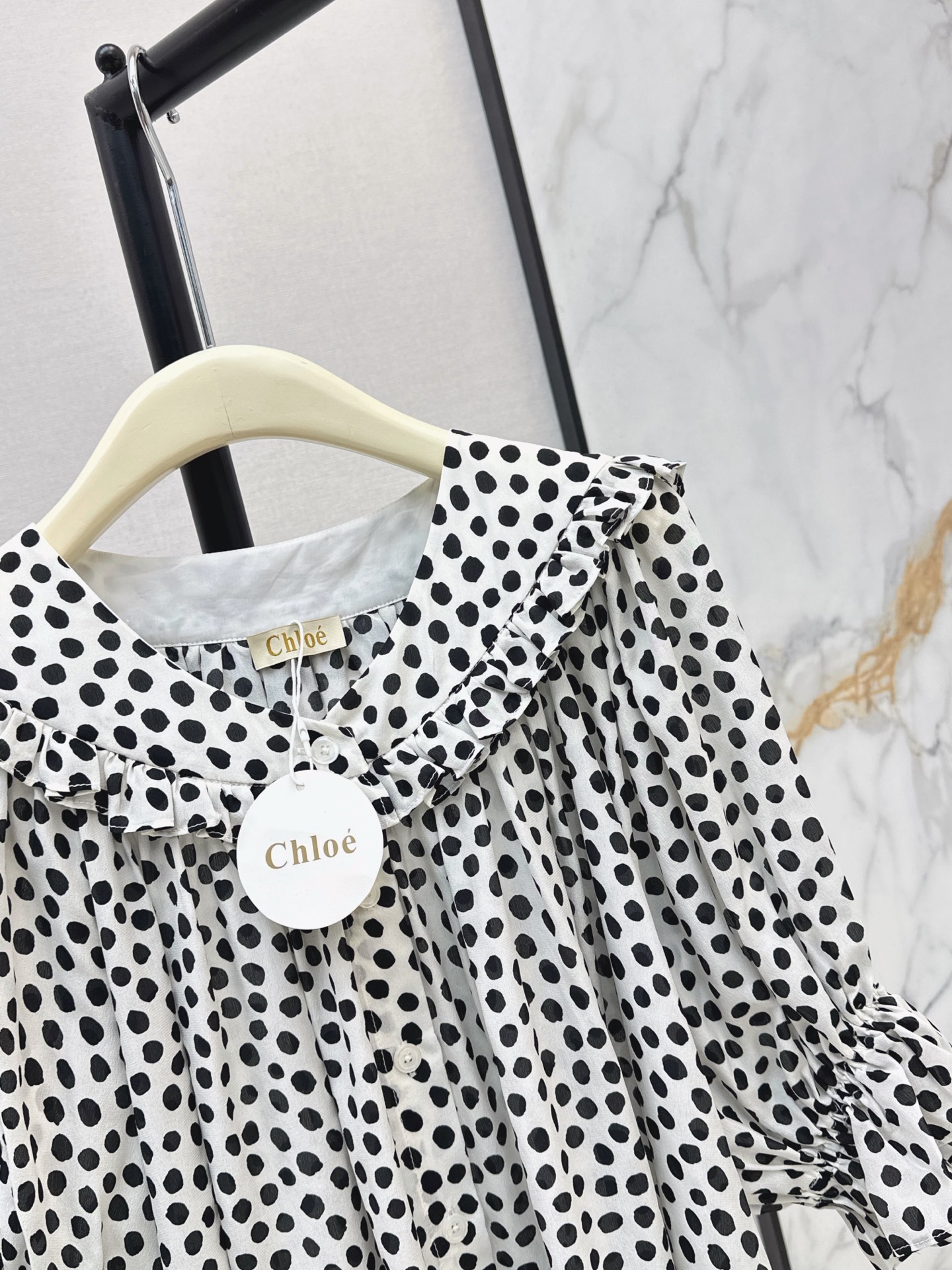 Chlo 26ss Polka Dot Ruffle Blouse