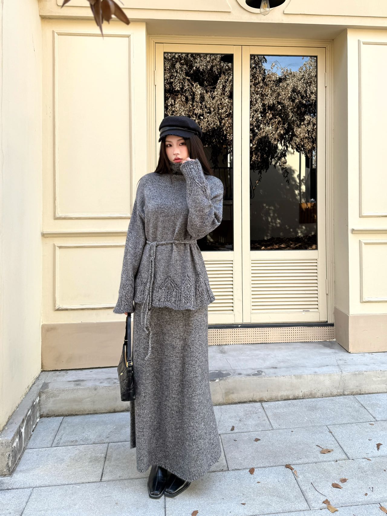 Brun 25fw knit high neck sweater+skirts outfit set