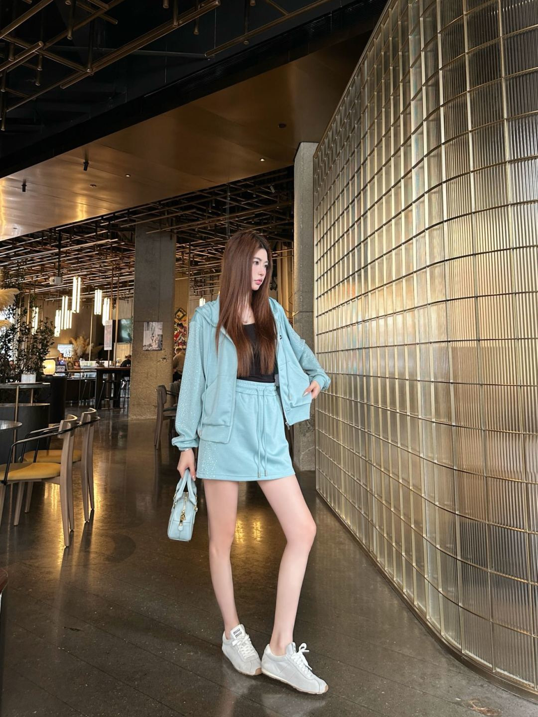 Miu 26ss rhinestone hooded jacket