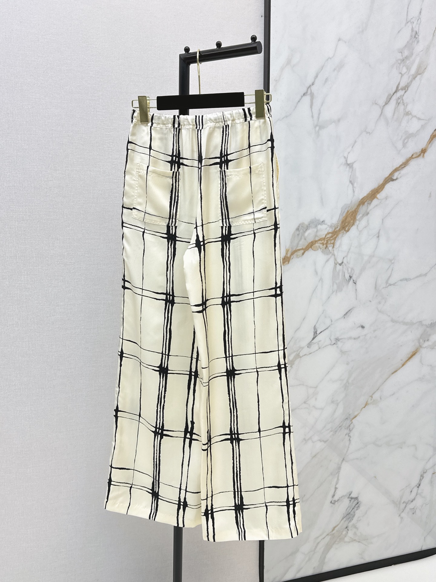 Chan 26ss check print silk pants