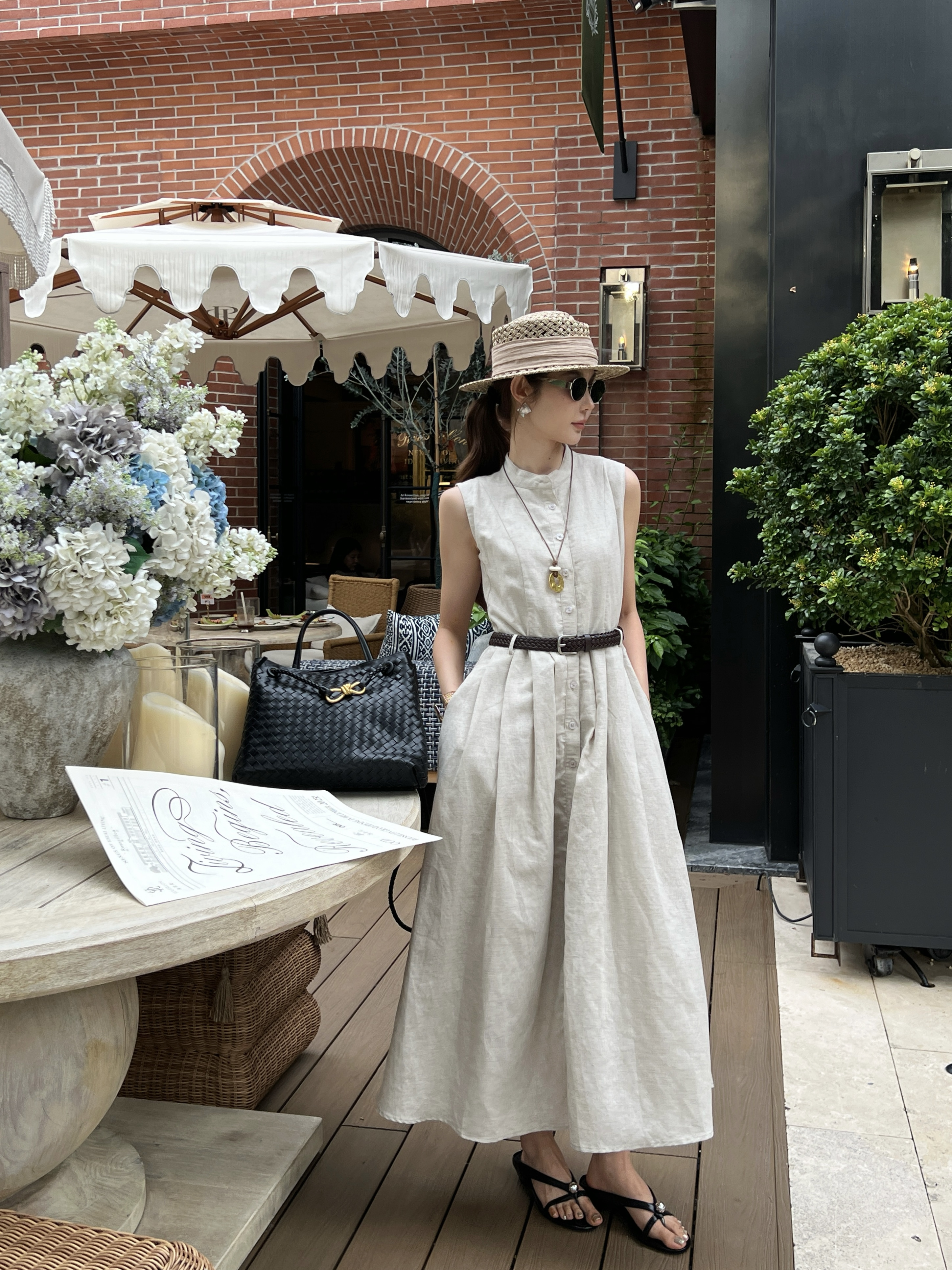 Brunello 26SS Sleeveless Belted Shirt Dress