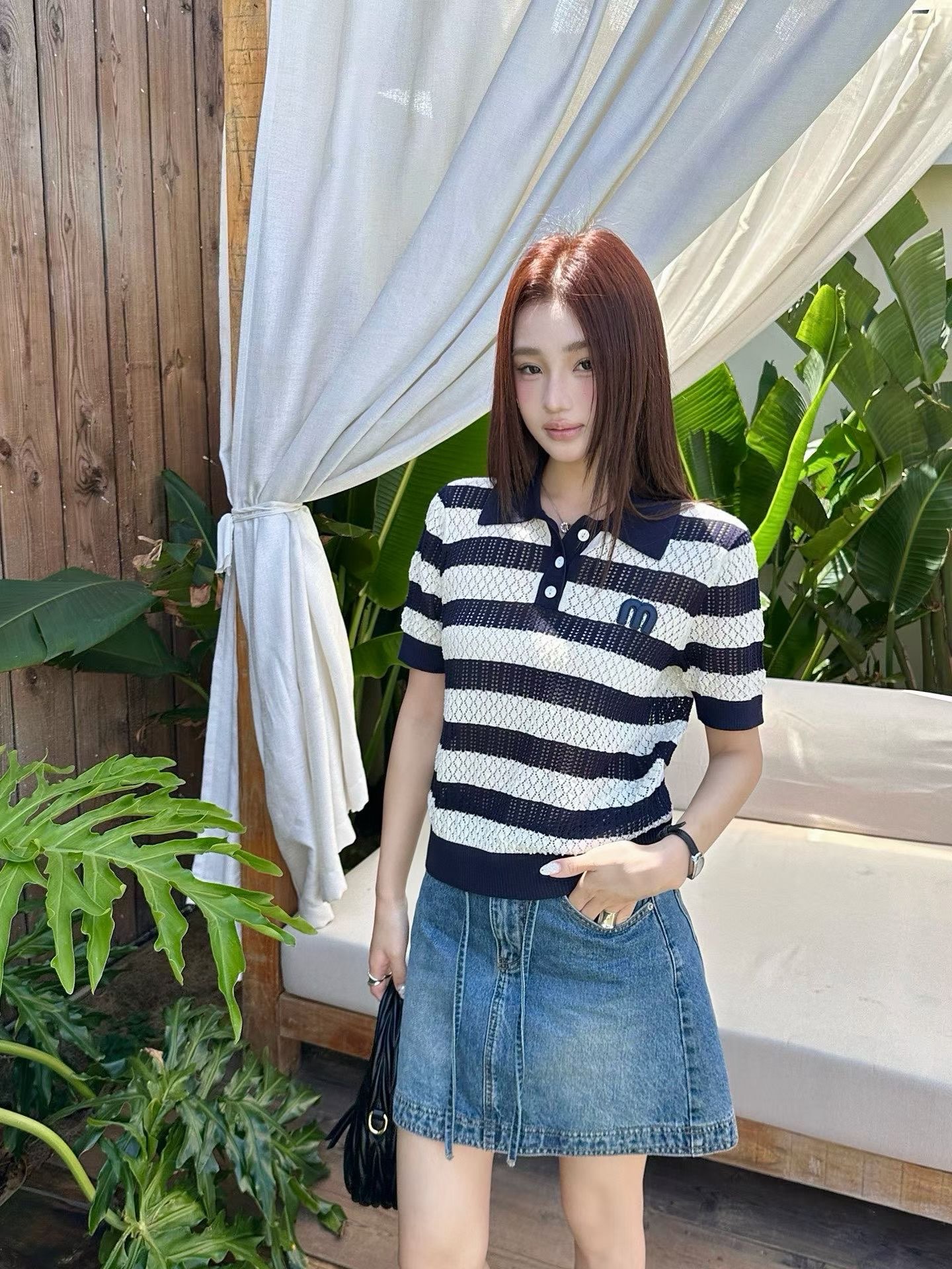 Miu 26ss stripe knit polo shirt