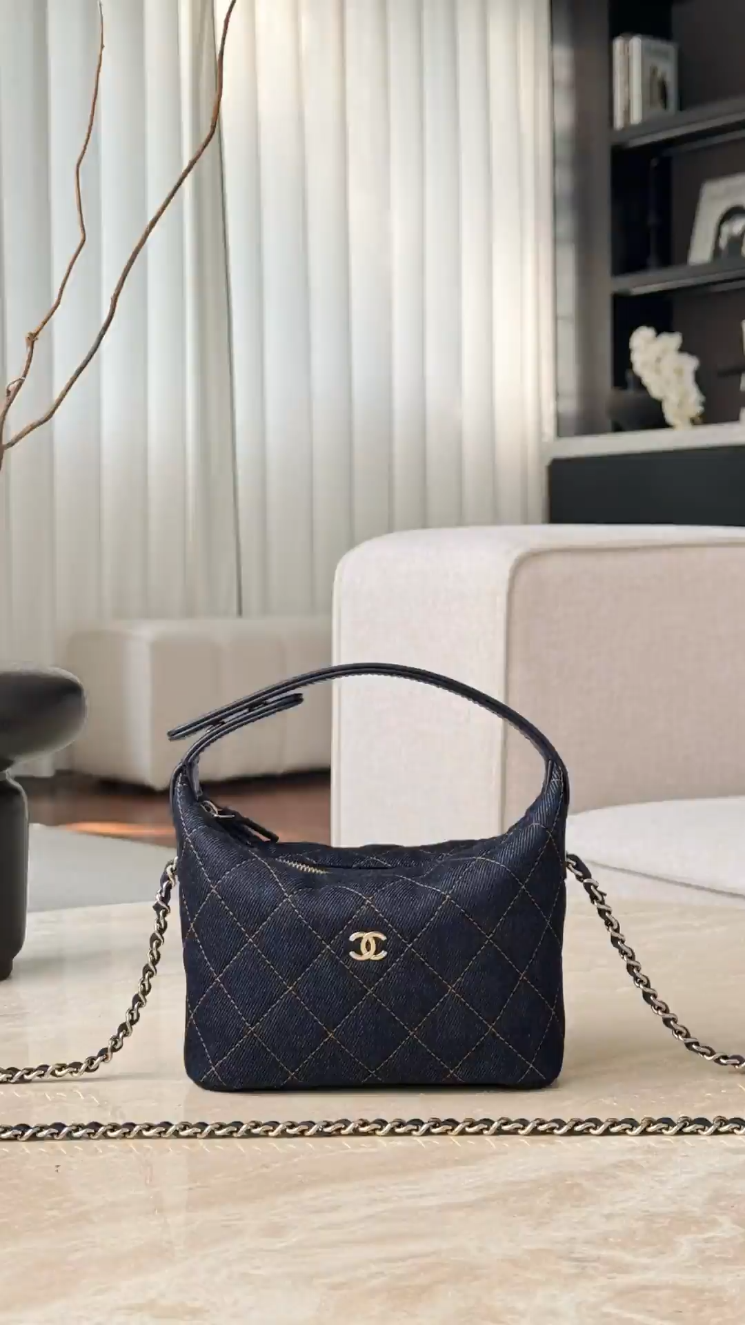 Chan 26P denim vinity case bag