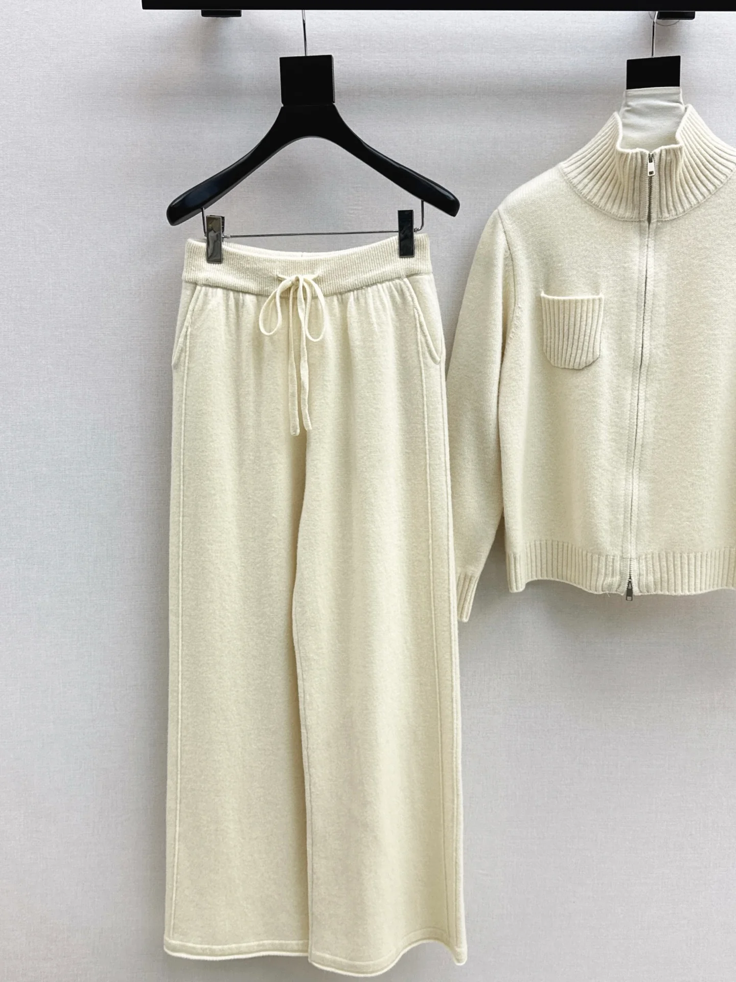 Brun 25fw zipper sweater+straight pant outfit sets