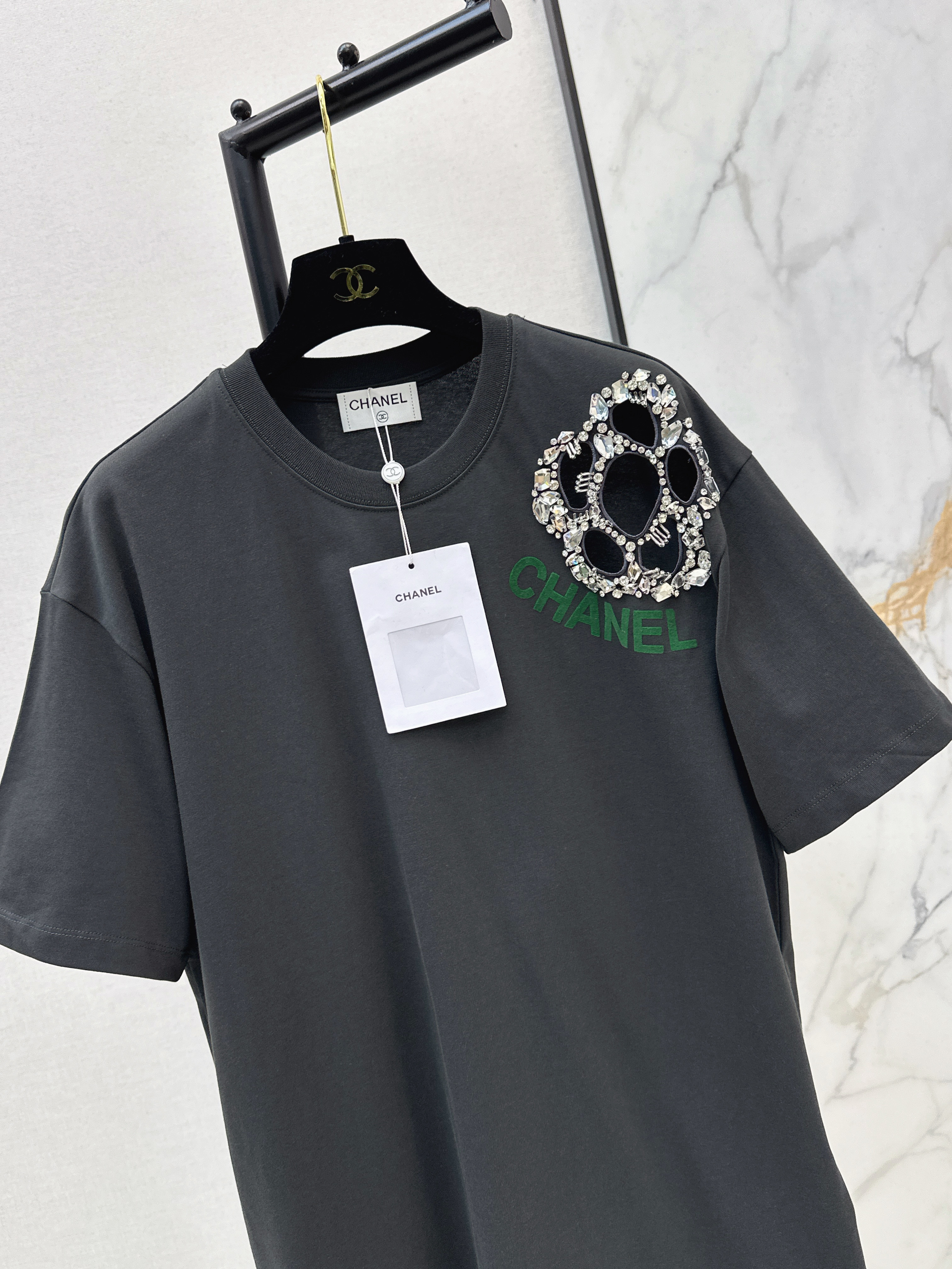 Chan 26ss flower rhinestone t-shirts