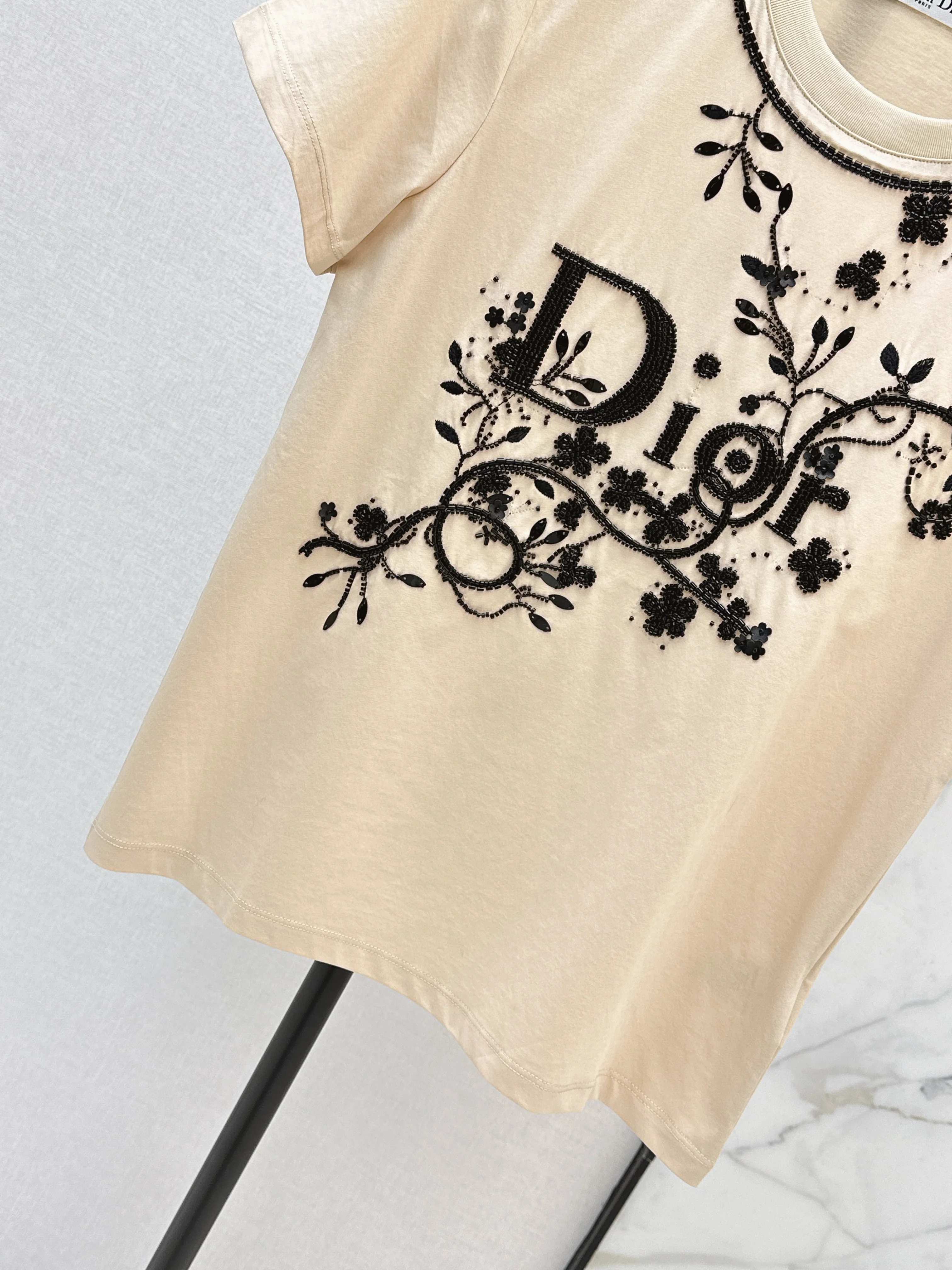 CD 26ss 3d embroidery beading t-shirts