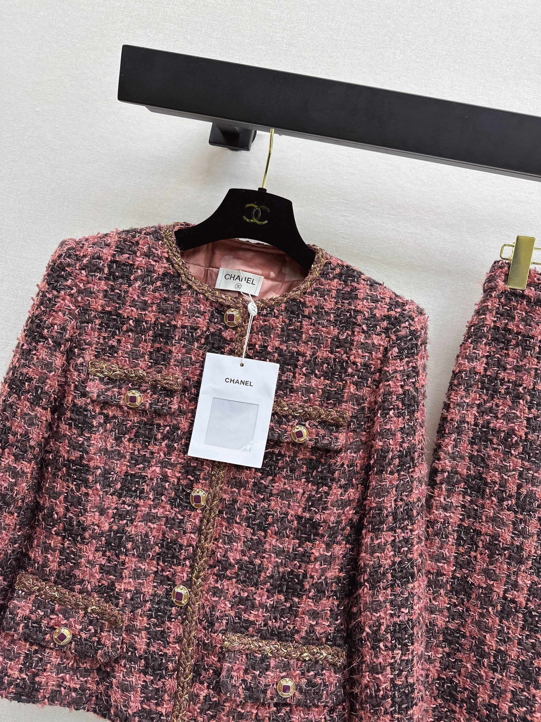 Chan 26ss woven tweed jacket+mermaid skirt set