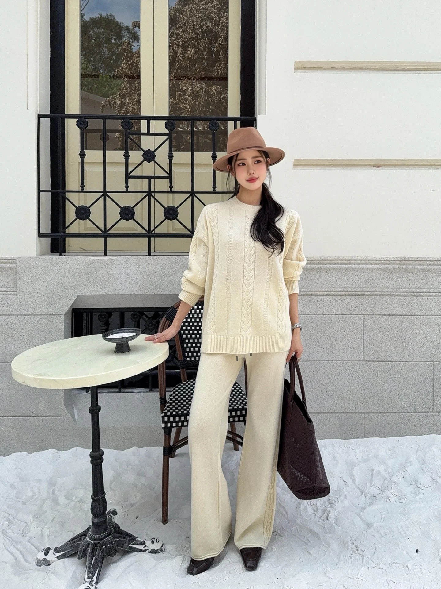 Max 26ss wool pullover sweater+wide-leg pant outfit set