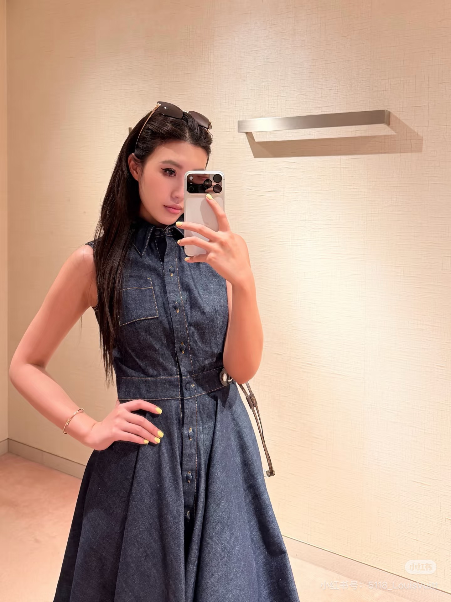 Louis 26ss Sleeveless Denim Shirt Dress