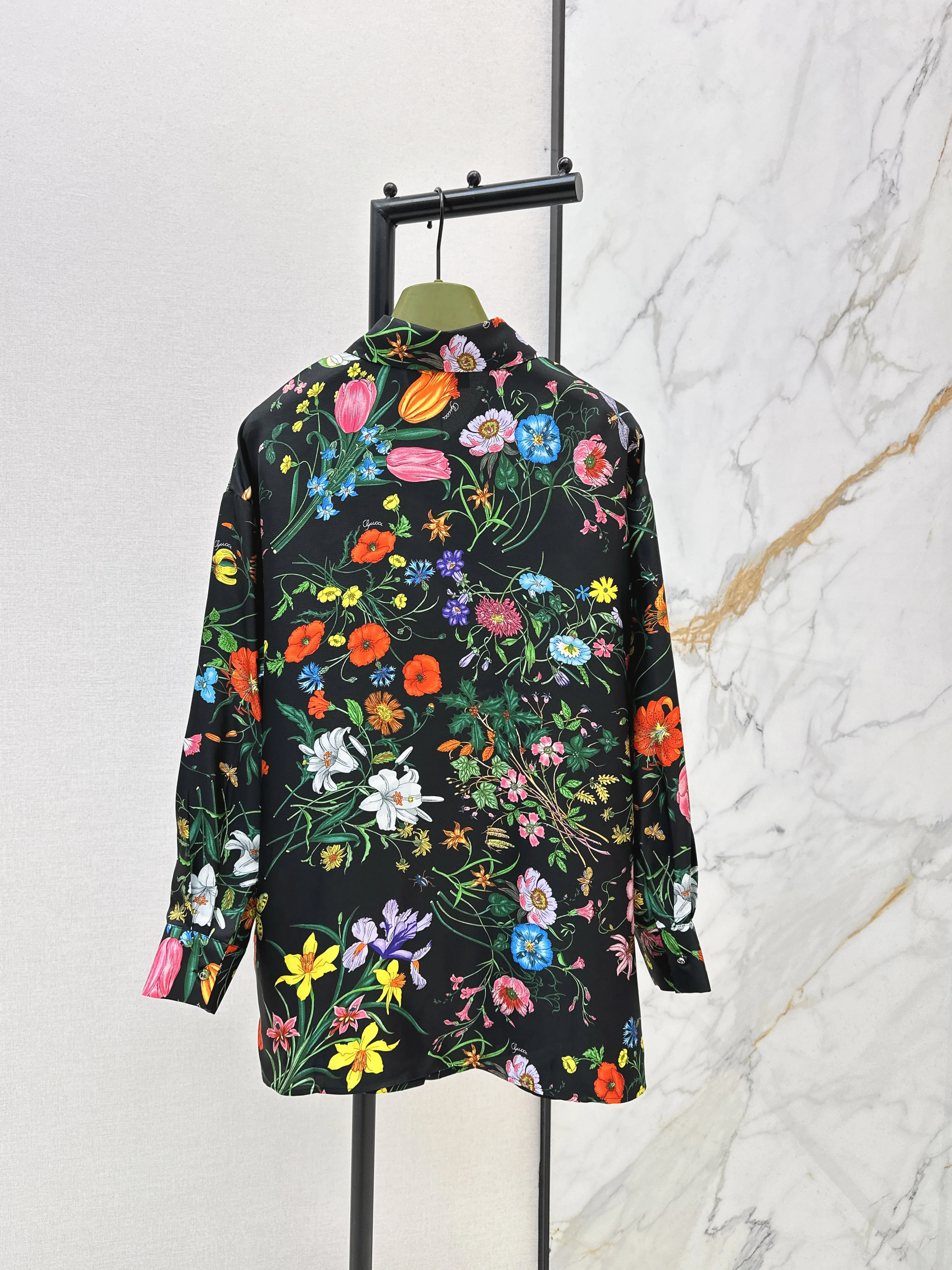 Gucc 26ss print floral silk shirt