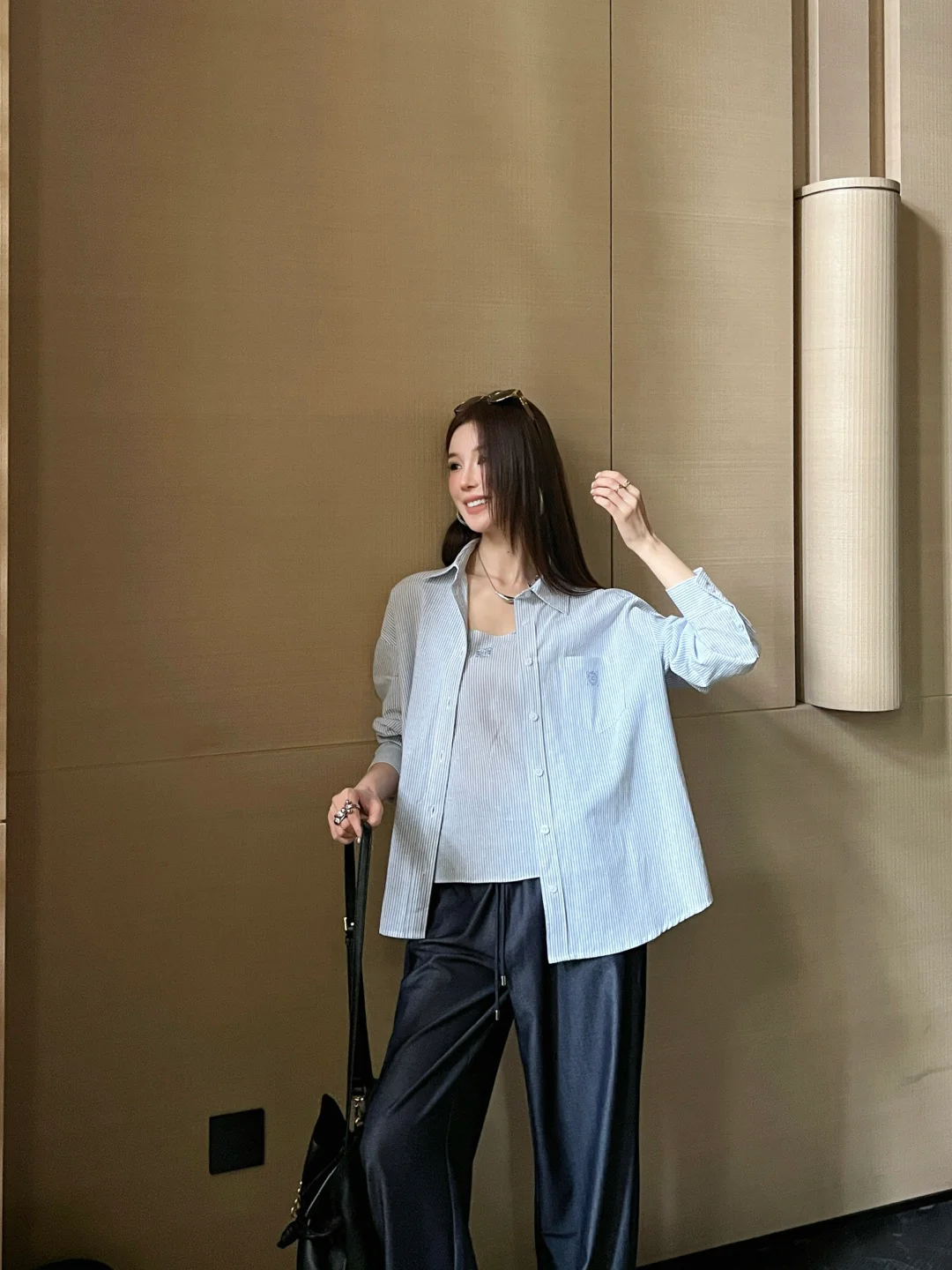 Loe 25fw stripe vest shirt set