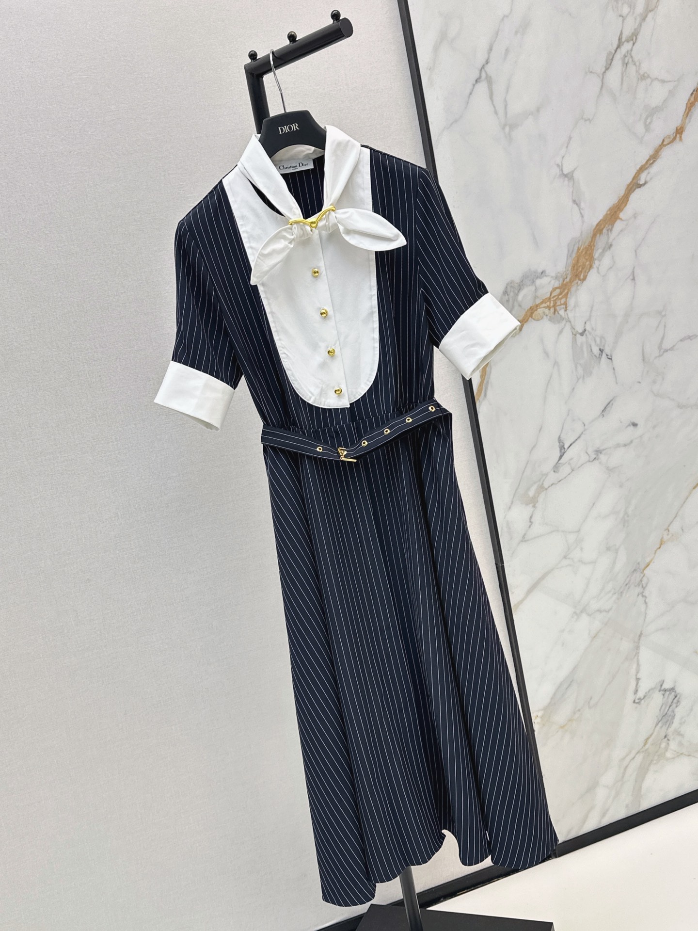 CD 26ss striped contract belted dress