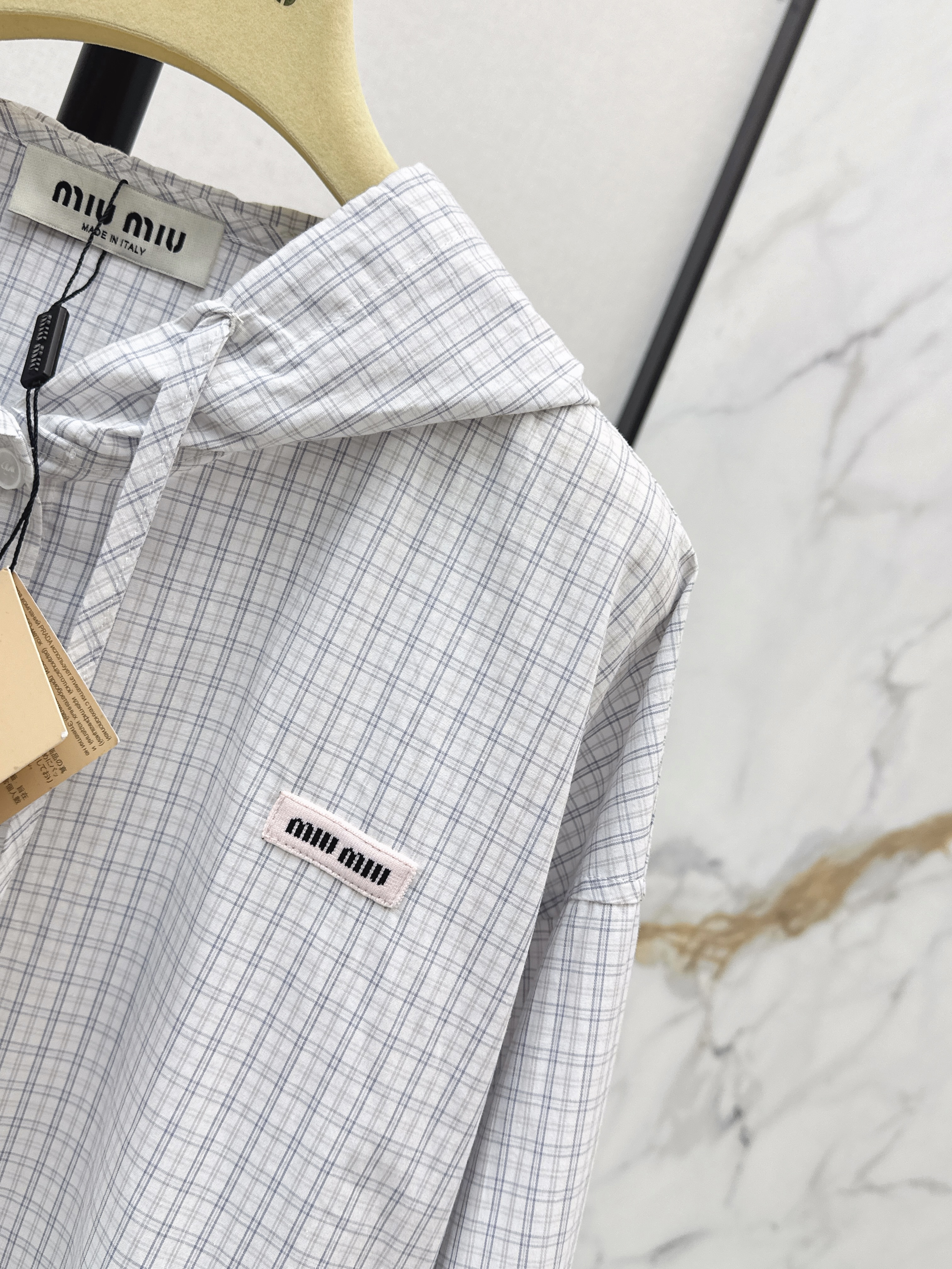 Miu 26ss check hodded jacket