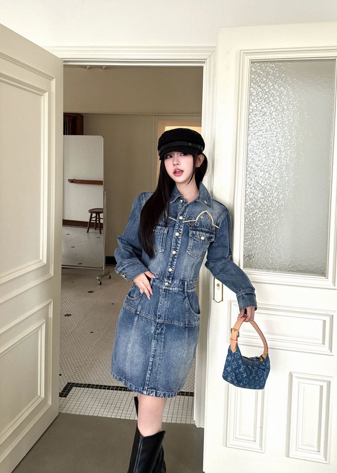 Loui 26ss embroidery denim dress